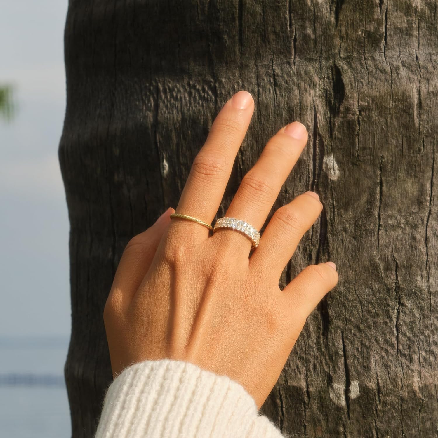 STORYJEWELLERY Eternity Band Rings for Women, Wedding Band, 18K Gold Plated Stackable Rings, Cubic Zirconia Travel Ring, Gifts for Women - Image 3