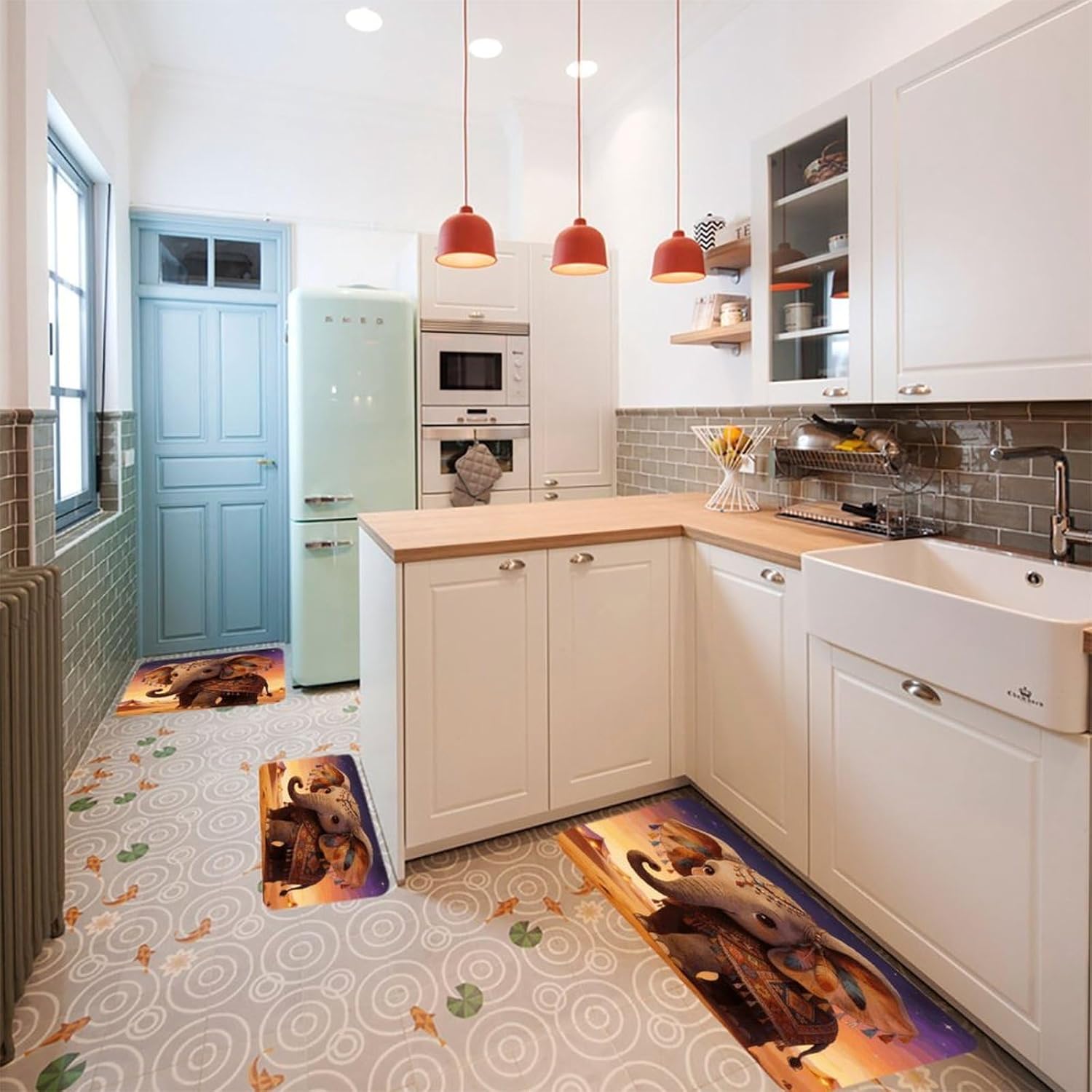 Boho Elephant Kitchen Rugs Sets of 3 Non Slip Kitchen Mat for Floor Comfort Standing Rug and Mats Thick Cushioned Long Area Carpets for Laundry Room Entryway