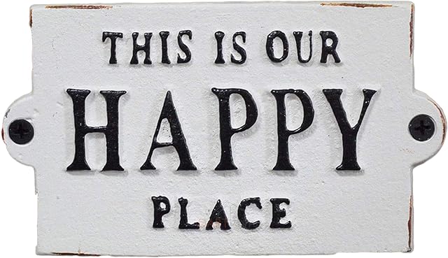 Darthome Happy Place Sign White Cast Iron New Antique Wall Garden Garage Gate Door Plaque
