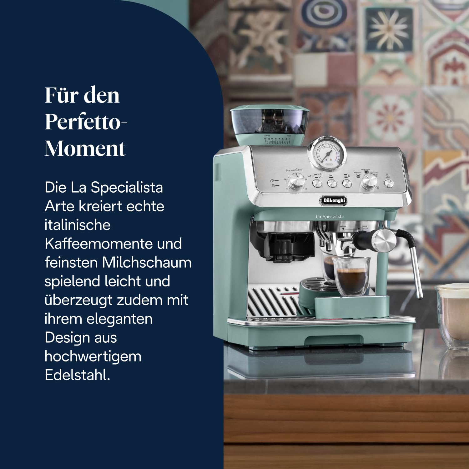 De'Longhi La Specialista Arte EC9155.GR, Barista-Espressomaschine mit 8 Mahlgradeinstellungen, Bean-to-Cup Maschine für Cappuccino, MyLatte Art Milchaufschäumer, 1550W, Grün