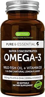 Igennus Advanced rTG Omega-3 IFOS Certified Wild Fish Oil & Vitamin D3, 1-a-Day, Fatty Acids EPA & DHA, Fast-Acting Trigly...