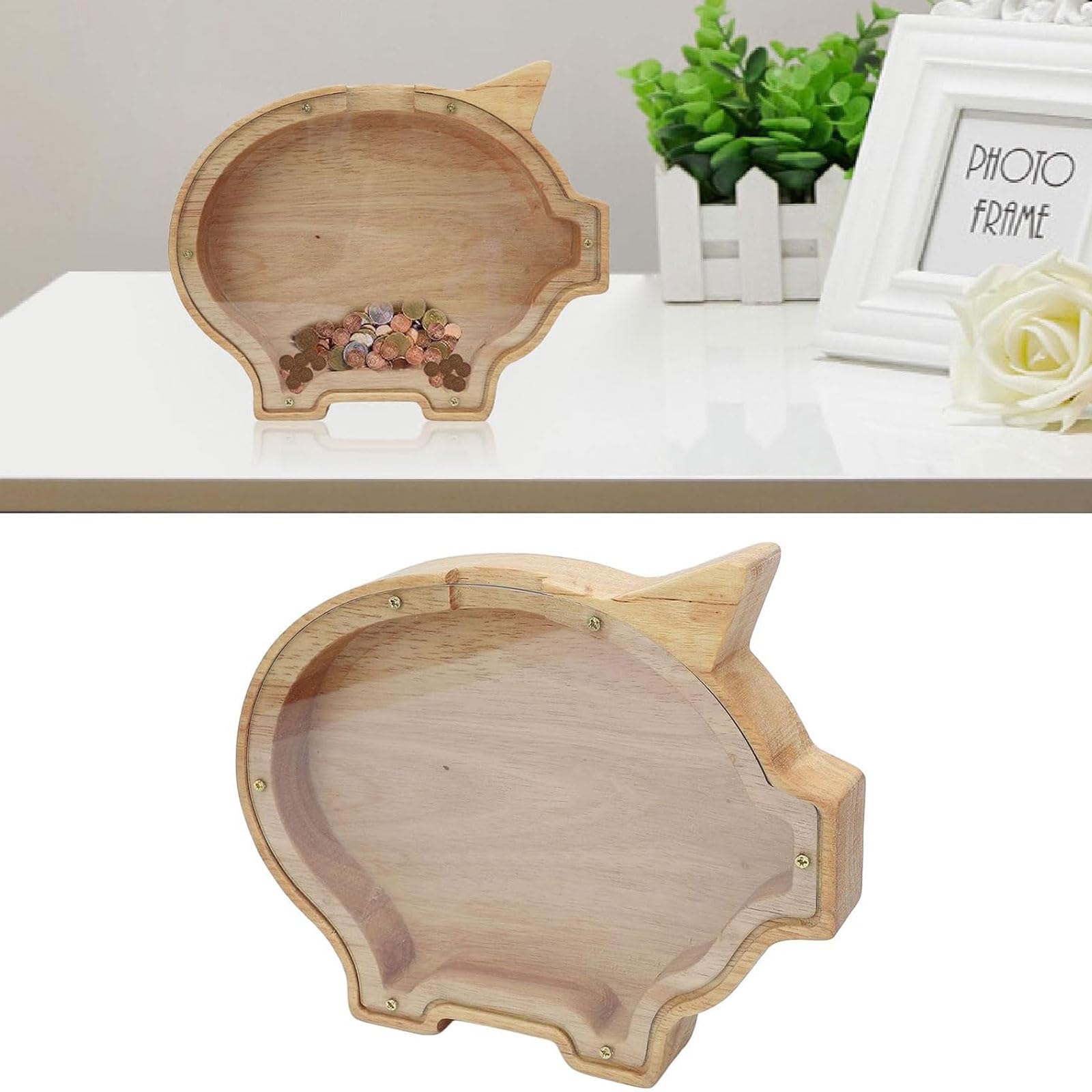 Tirelire Tirelire Animaux en Bois, Acrylique Transparent, Tirelire en Bois pour Enfants, décoration de Maison Mignonne, Cadeau d'anniversaire pour Enfants Tirelire Billet