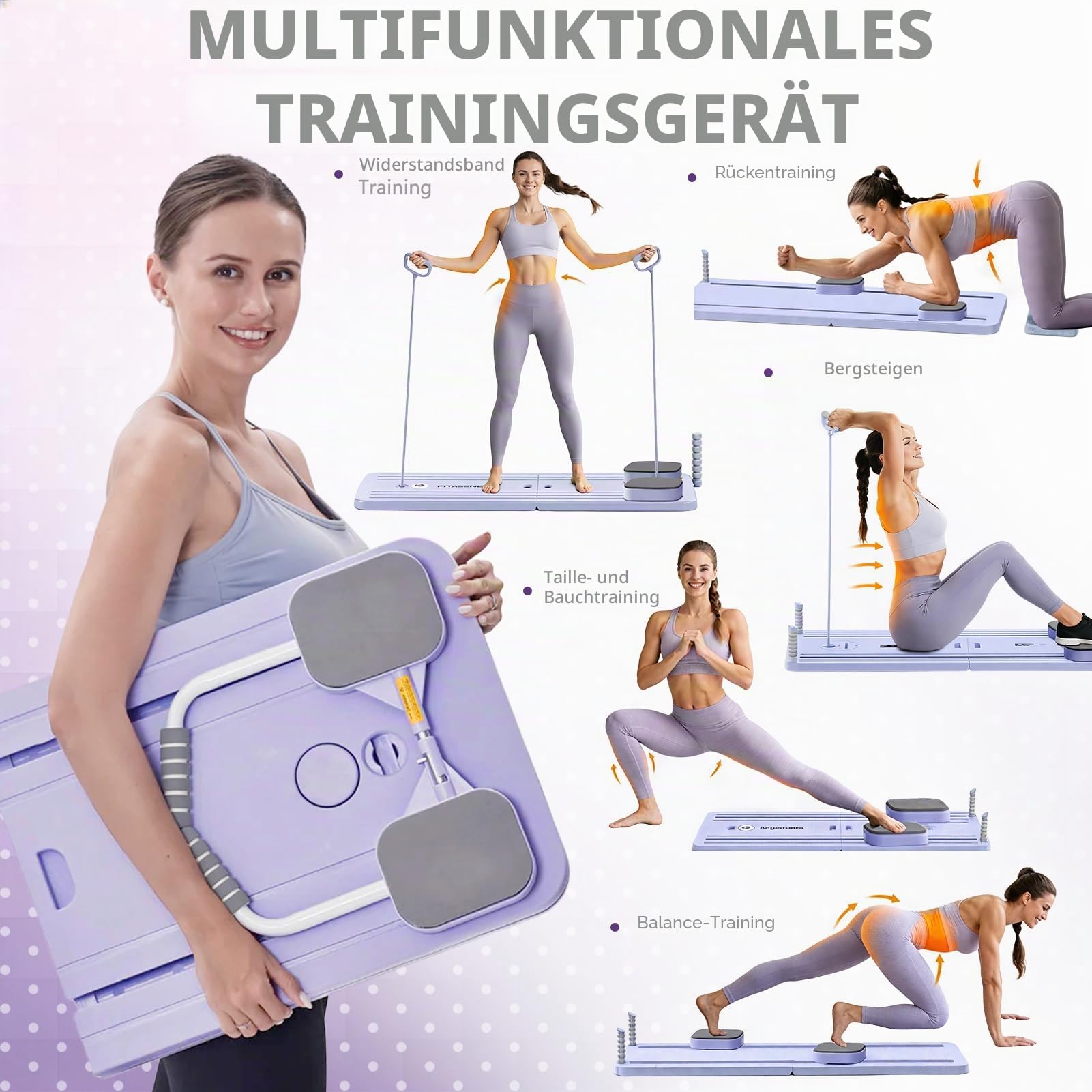 Pilates Reformer Board, Reformer Pilates Board Set, Mini Für Zuhause Fitness-Trainingsgerät, Multifunktionales Fitness-Set Für Frauen, Ganzkörpertraining Für Zu Hause