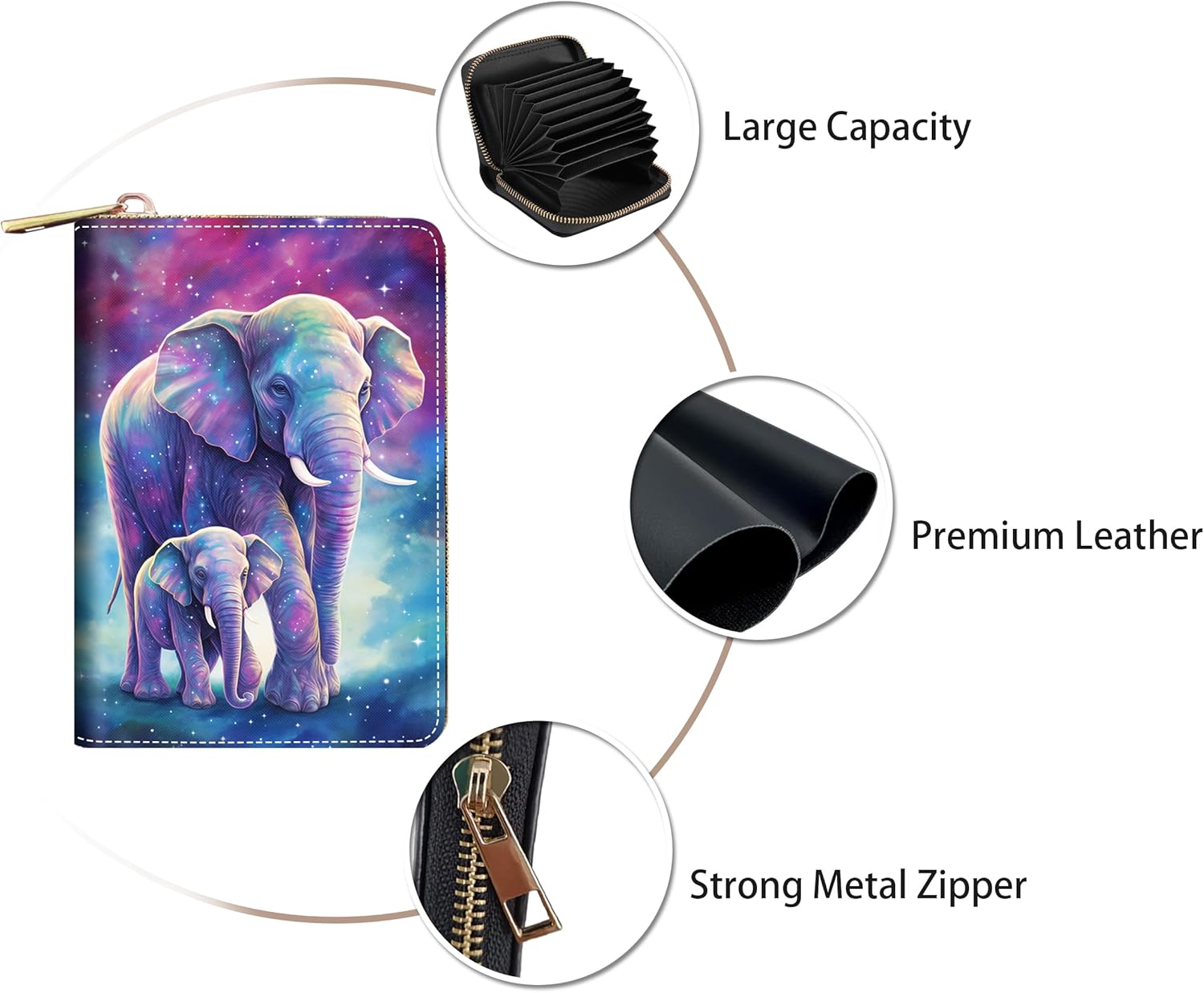 Credit Card Holder Wallets for Women, RFID Blocking Small Leather Card Case Wallet with Zipper Accordion Wallets, Elephant - Image 3