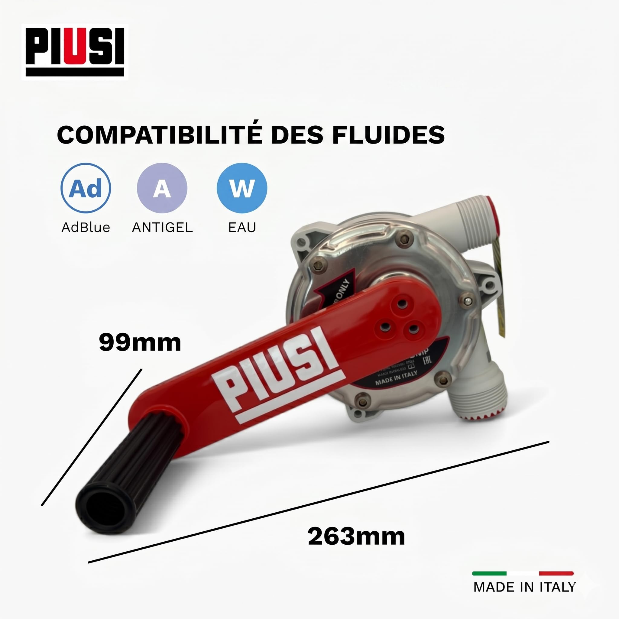 PIUSI Pompe Manuelle pour Le Transfert d'AdBlue/Urea/DEF, d'eau et d'antigel avec raccord de fût 56x4, Capacité 38 litres pour 100 Tours | Pompe Manuelle F00332A2A