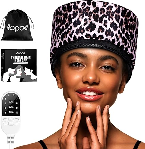 Heat Cap Leopard - Gorro térmico de vapor – Calefacción de 10 niveles para acondicionar profundamente el cabello natural y negro en casa