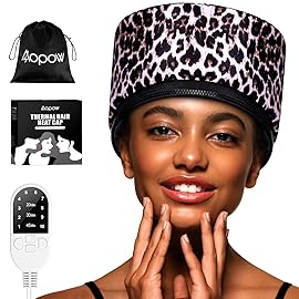 Heat Cap Leopard Thermal Steam Cap - 10-Level Heating for Deep Conditioning Natural and Black Hair at Home