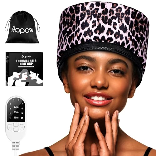 Heat Cap Leopard Thermal Steam Cap - 10-Level Heating for Deep Conditioning Natural and Black Hair at Home