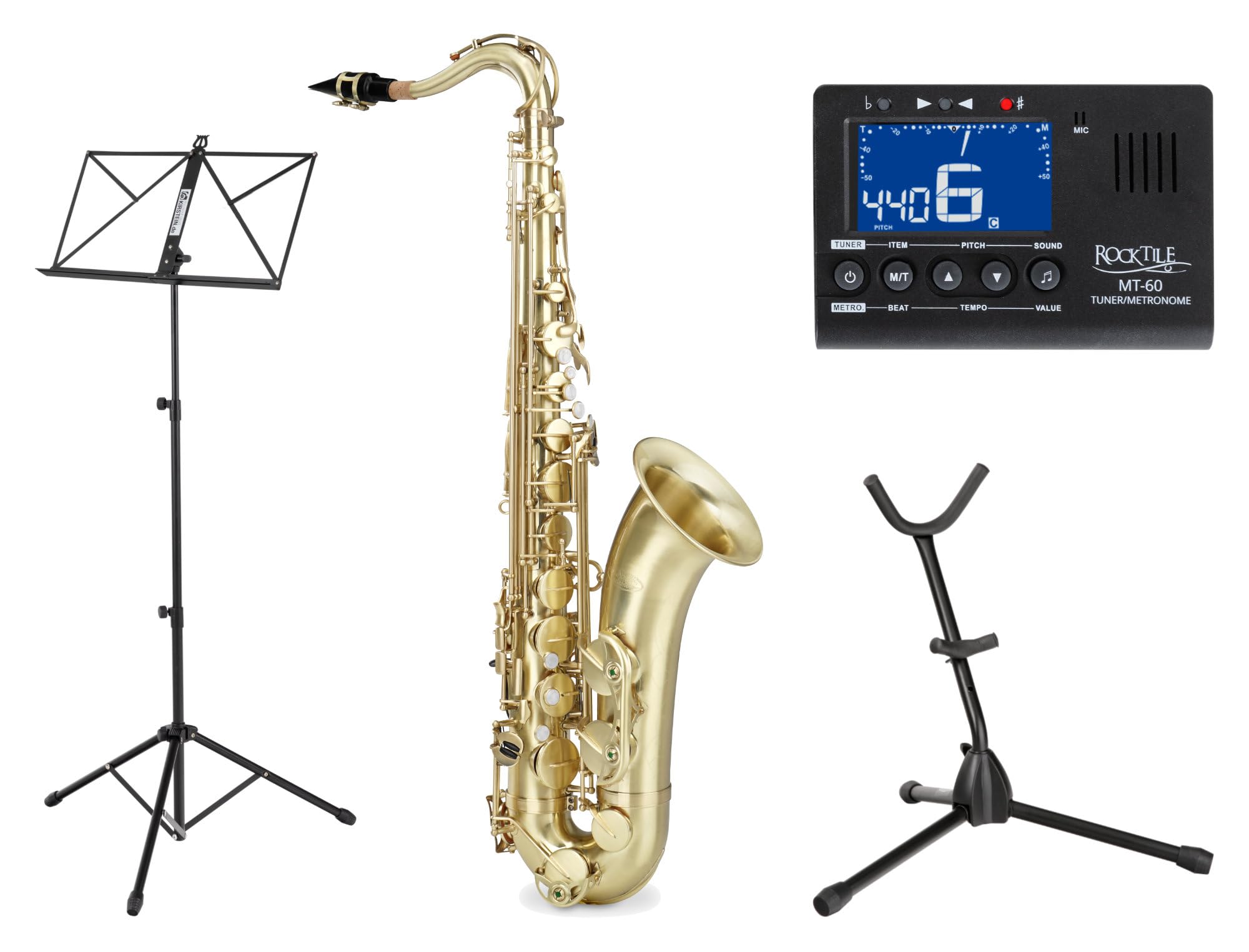 Classic Cantabile TS-450 Bb Brushed Tenorsaxophon Set (Zubehör: Mundstück, Koffer/Rucksack, Saxofonständer, Stimmgerät/Metronom, Notenständer) Messing gebürstet