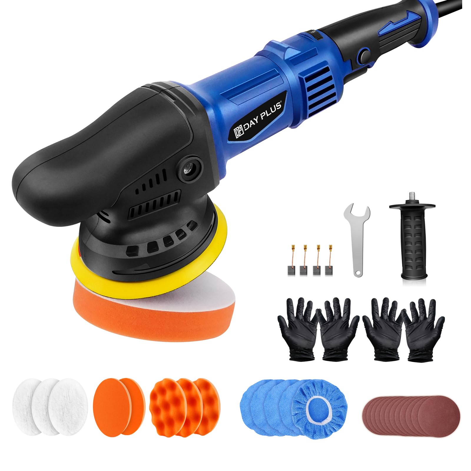 HSHa Lucidatrice a doppia azione 980 W, lucidatrice eccentrica, per auto e barche, set lucidatrice auto, velocità variabili, 2800 – 5800 giri/min, blu