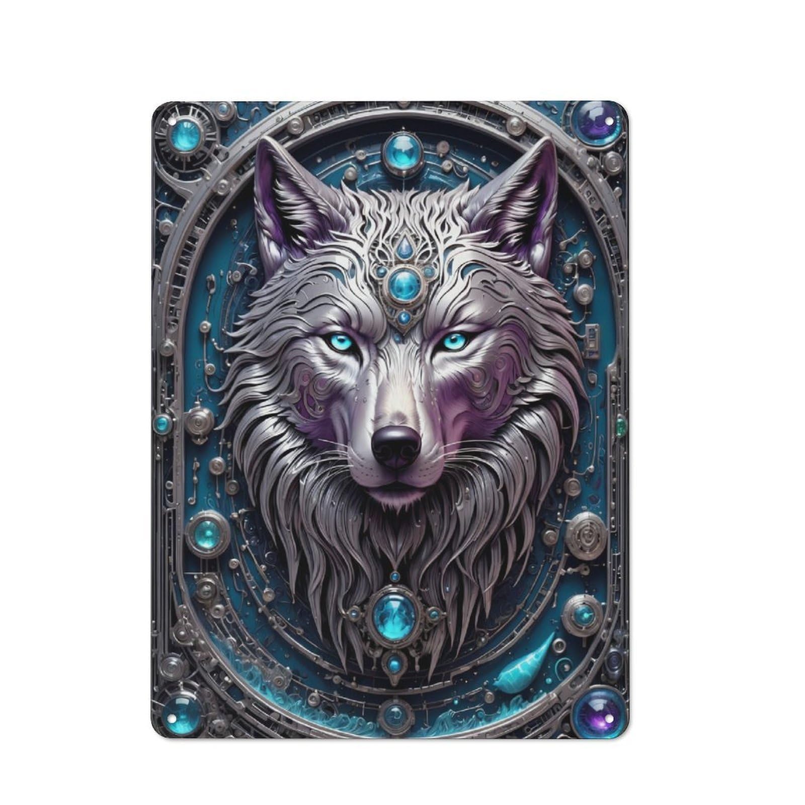 Junmoney Steampunk Metal White Wolf 40X30cm Vintage Metal Plaque With For Garage Or Workshop, A Christmas Gift For People Styling Garage And Workshop