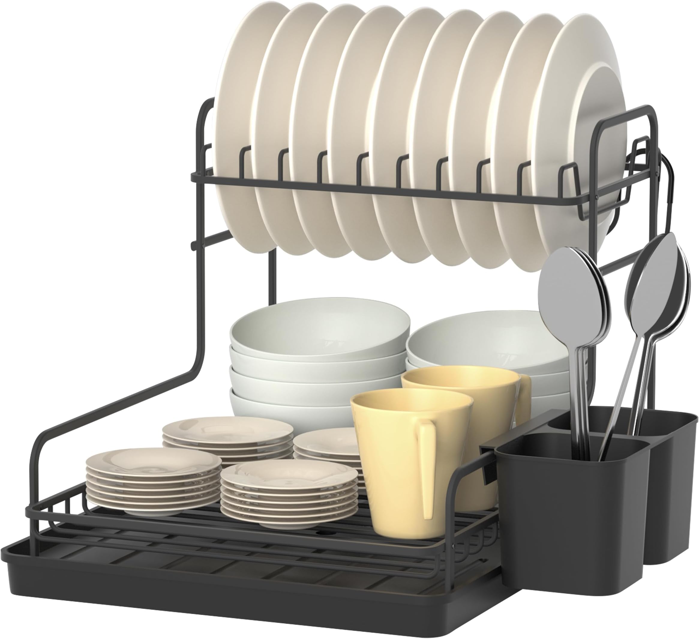 APPASOBlack Dish Rack, Aluminum 2 Lever Rust-Resistant Kitchen Countertop Dish Drainer with Utensil Holder for Dishes, Knives, Spoons and Forks, Dish Drying Racks for Kitchen Containers & Storage