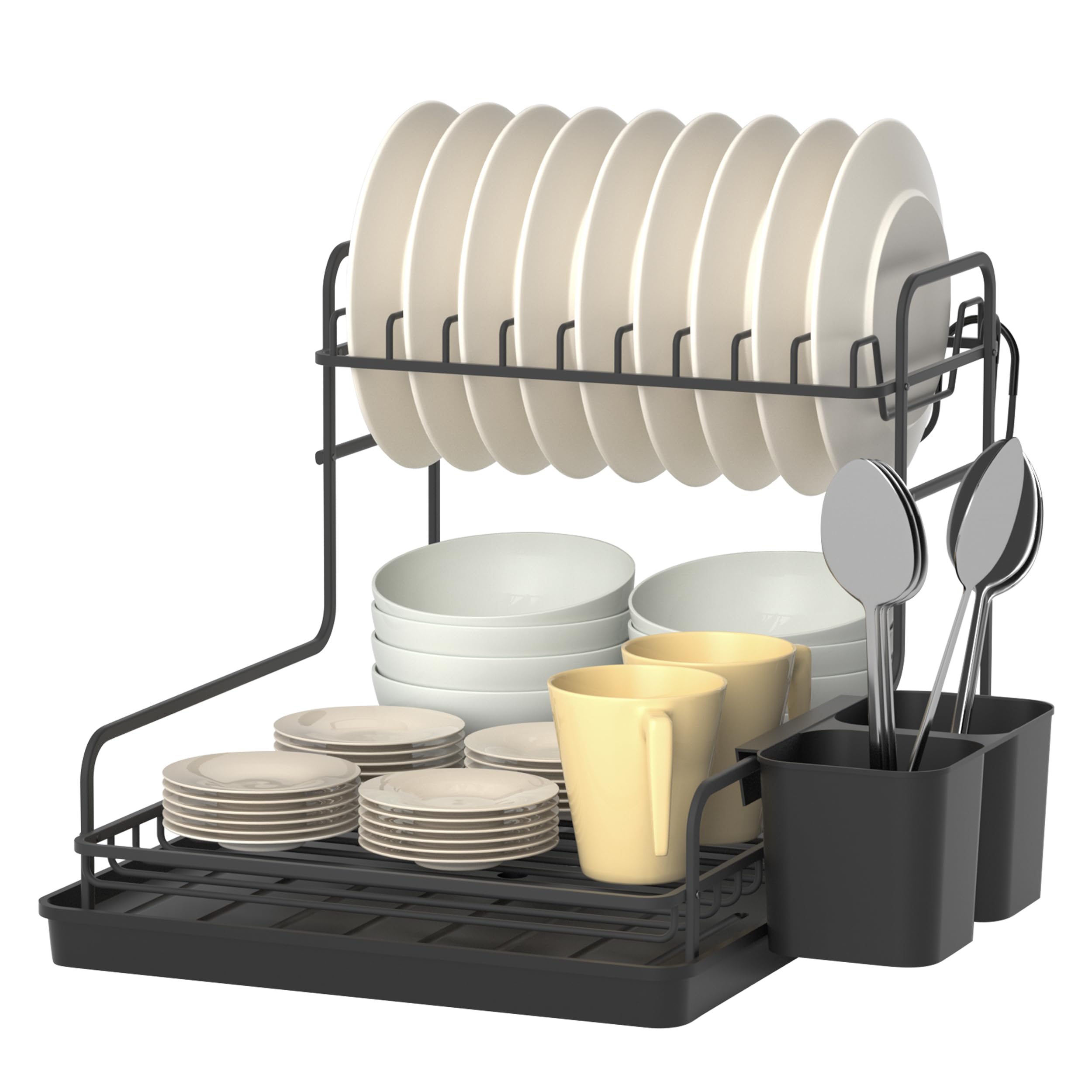 APPASOBlack Dish Rack, Aluminum 2 Lever Rust-Resistant Kitchen Countertop Dish Drainer with Utensil Holder for Dishes, Knives, Spoons and Forks, Dish Drying Racks for Kitchen Containers & Storage