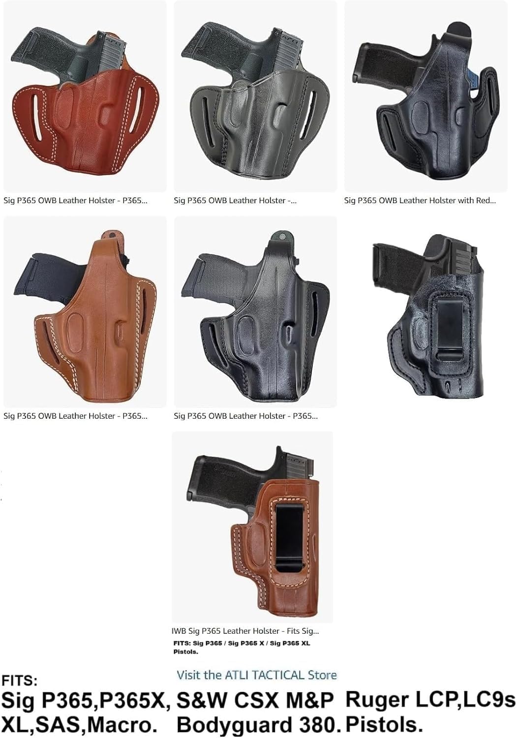 Sig P365 OWB Leather Holster - P365 Pancake Holster - for SigP365 X XL SAS Macro, S&W CSX M&P Bodyguard 380, Rgr LCP LC9s EC9s, Kahr CW9 Compatible Pistols - Leather Sig P365 Holsters - Thumb Break