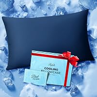 Rifens Ice Cooling Pillowcase for Hot Sleepers - Instant Cool, Stays Cold All Night, Softer Than Silk, Invisible Zipper - Standard Navy Blue