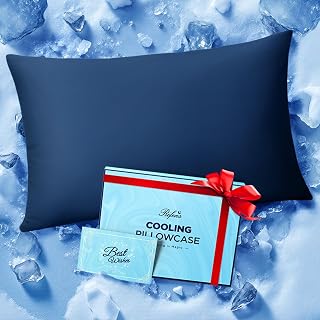 Rifens Ice Cooling Pillowcase for Hot Sleepers - Instant Cool, Stays Cold All Night, Softer Than Silk, Invisible Zipper - Standard Navy Blue