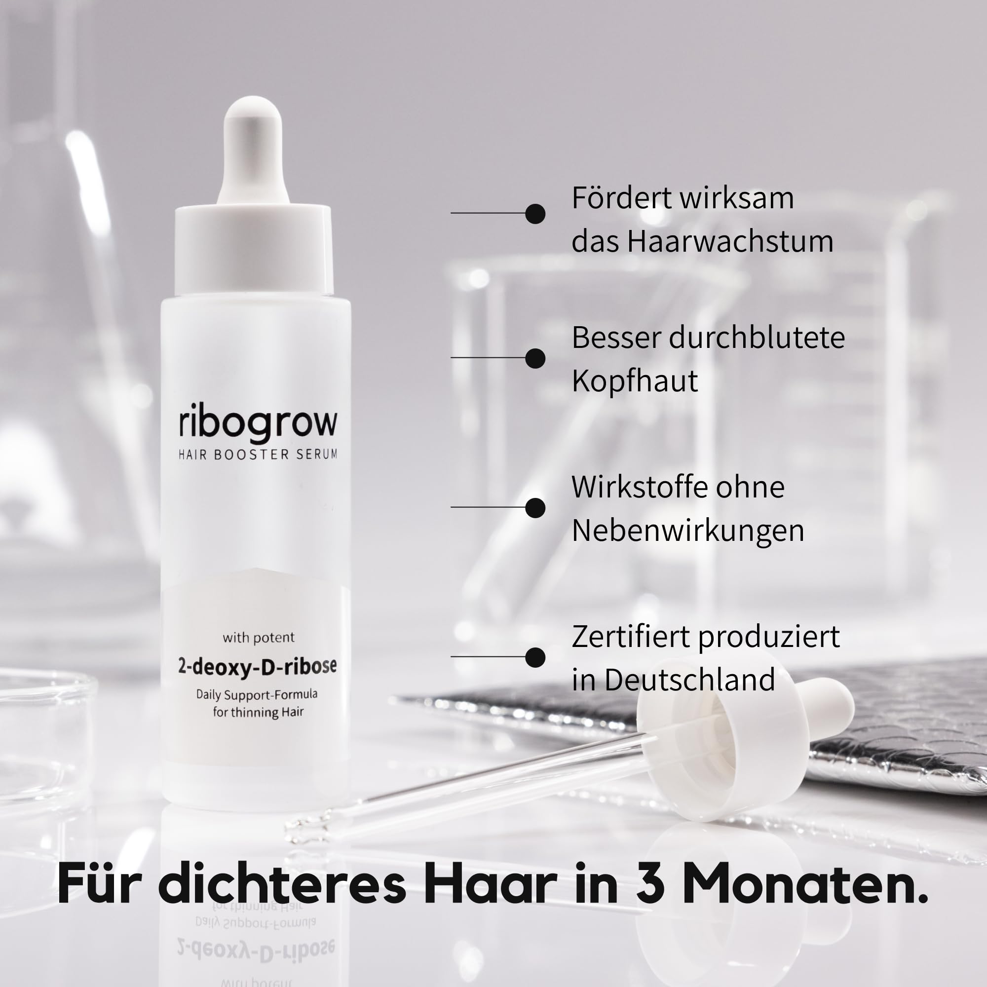 Hair Booster Serum 3x50ml | Haarwachstum Serum 3 Monate mit 2-Desoxy-D-Ribose & Koffein | gegen Haarausfall Frauen & Männer | Pipette | Dermatest Exzellent