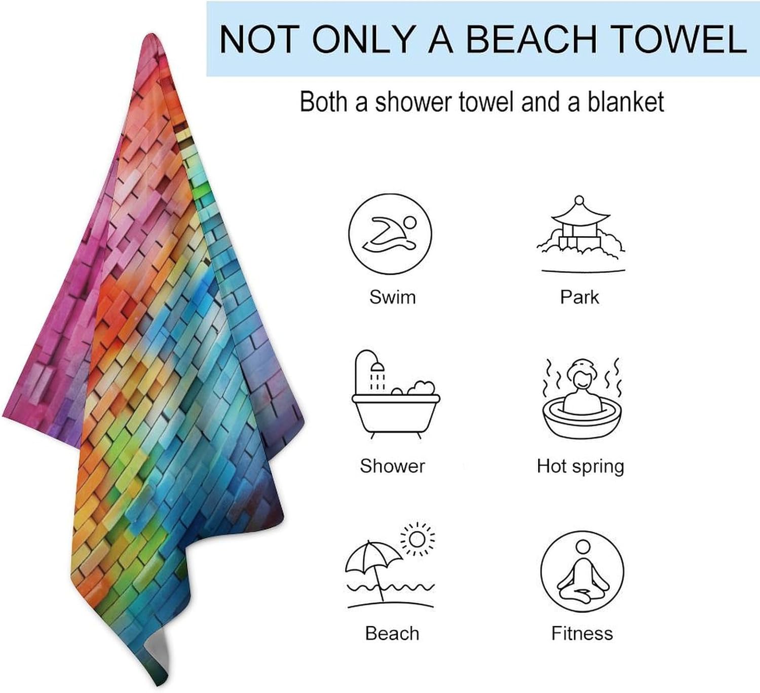 Swimming Towel, Colorful Wall Printed Fashion Towel,Portable Towel,Durable Towel
