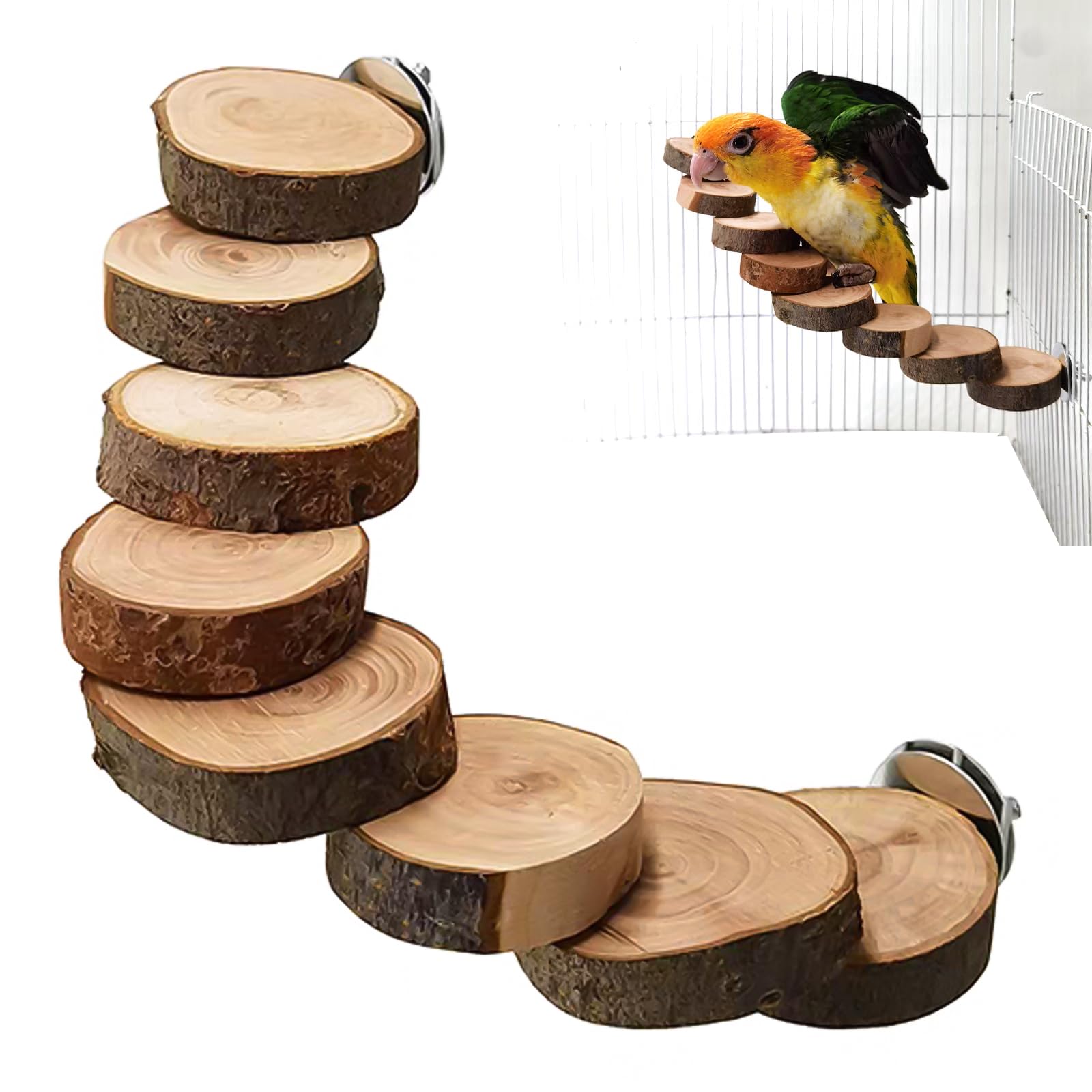 Échelle en bois pour perroquet, perchoir à oiseaux, plate-forme à oiseaux, jouet d'escalade à 8 marches, échelle pour hamster, accessoires de cage pour petits animaux