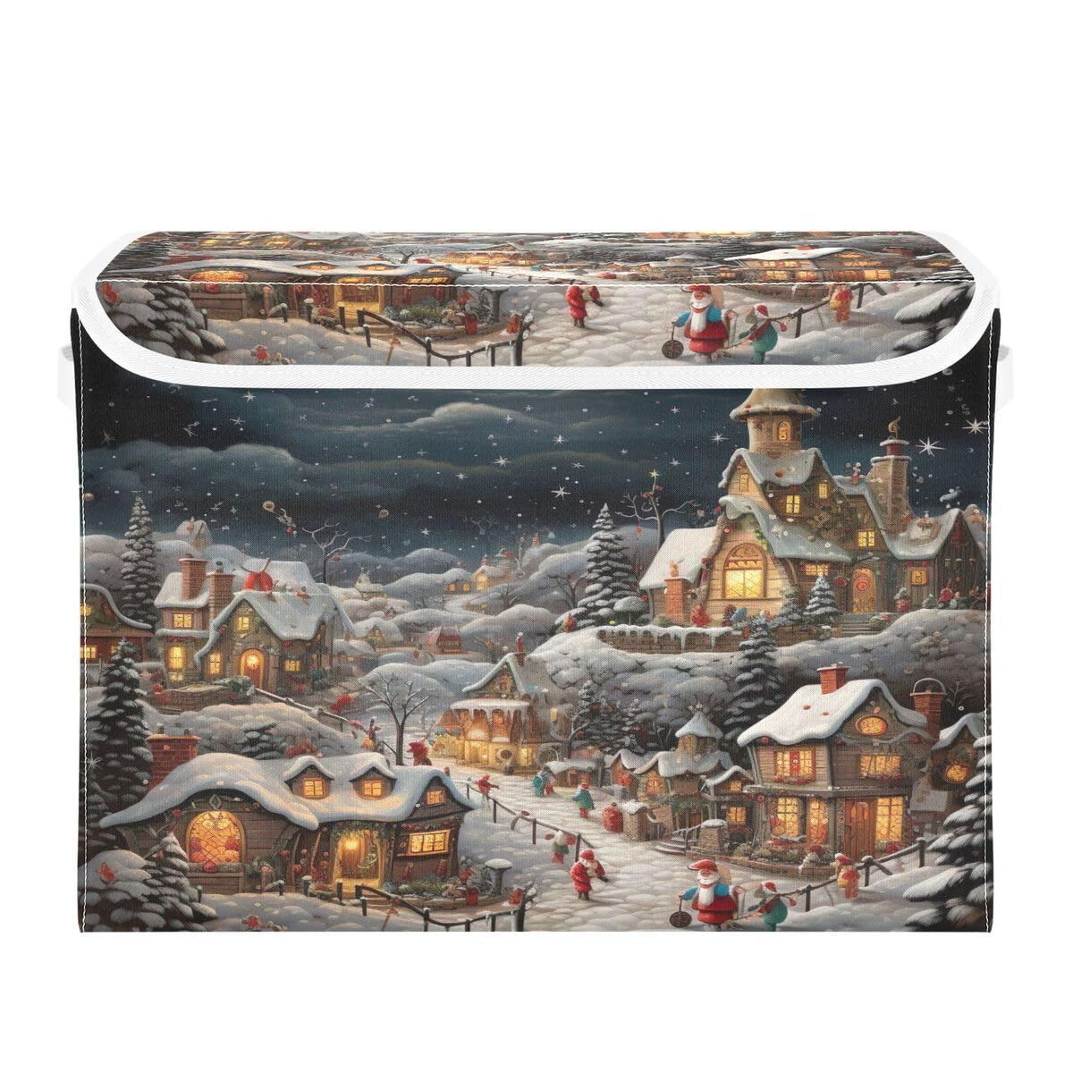 Jumbear A Christmas Eve Collapsible Storage Bins With Lids,Foldable Fabric Storage Boxes,Storage Basket Closet Bin For Christmas Decorations