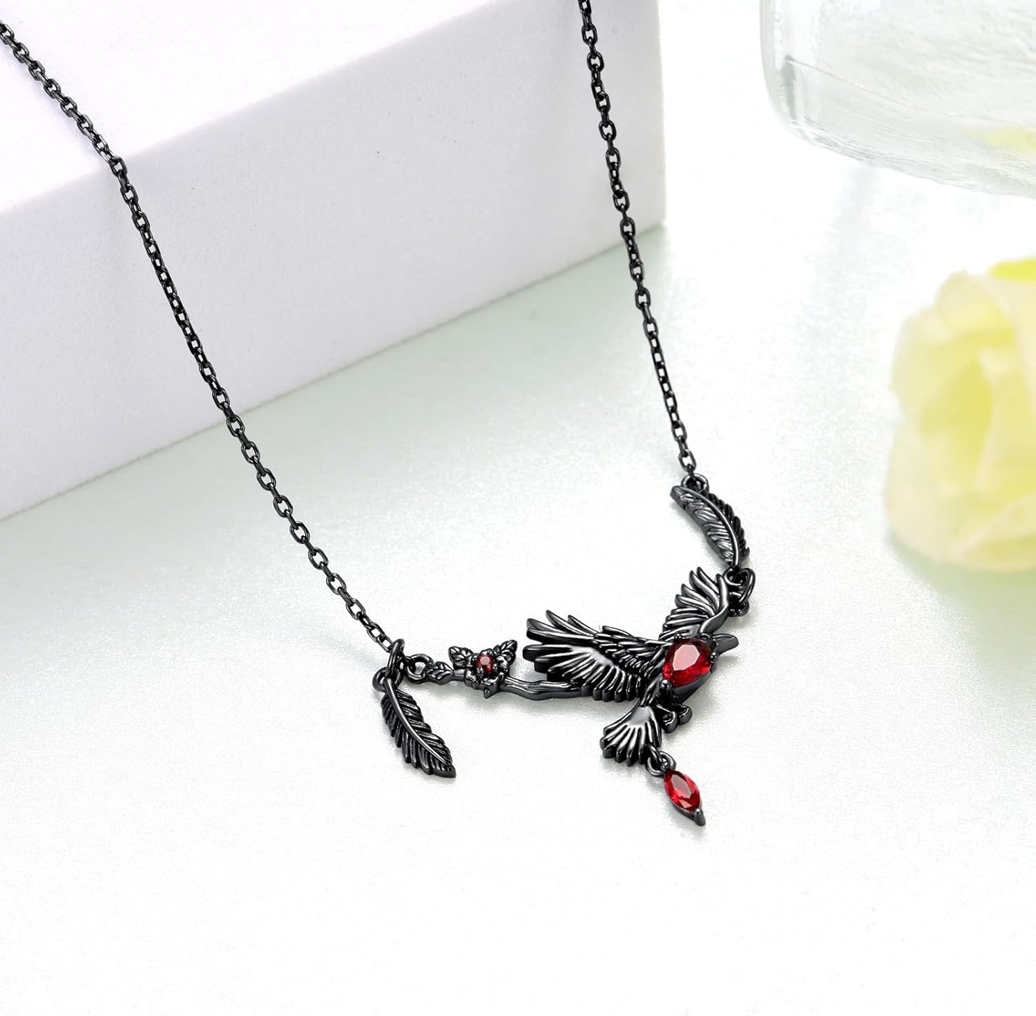 Gothic Crow Necklace 925 Sterling Silver Black Raven Necklace Gothic Jewelry Gifts for Women - Image 3