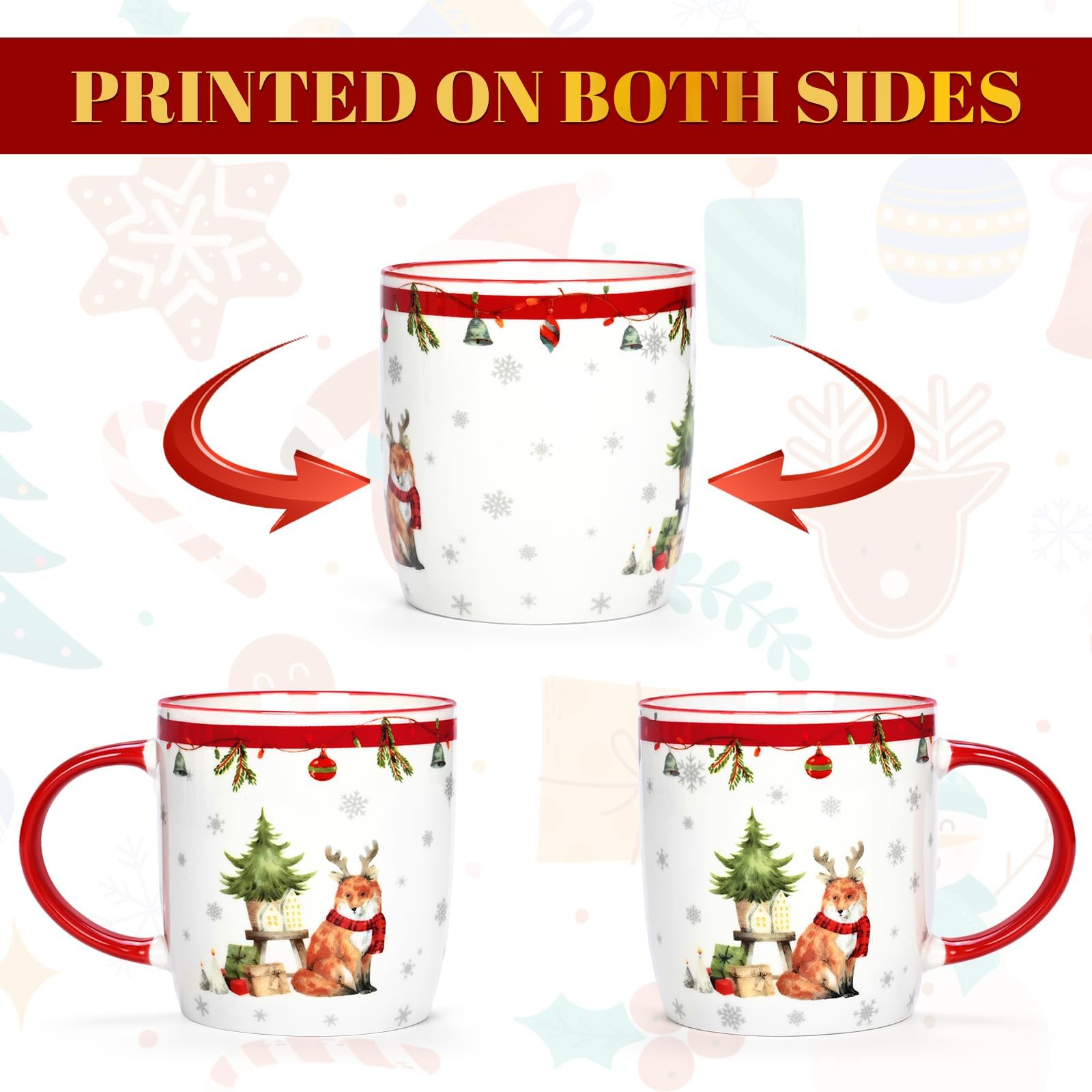 Joymaking Juego de 4 tazas de Navidad, juego de tazas de café navideñas, regalo de Navidad para mujeres y amigos, tazas de Navidad con diseño festivo, tazas de Navidad para vino caliente de cacao
