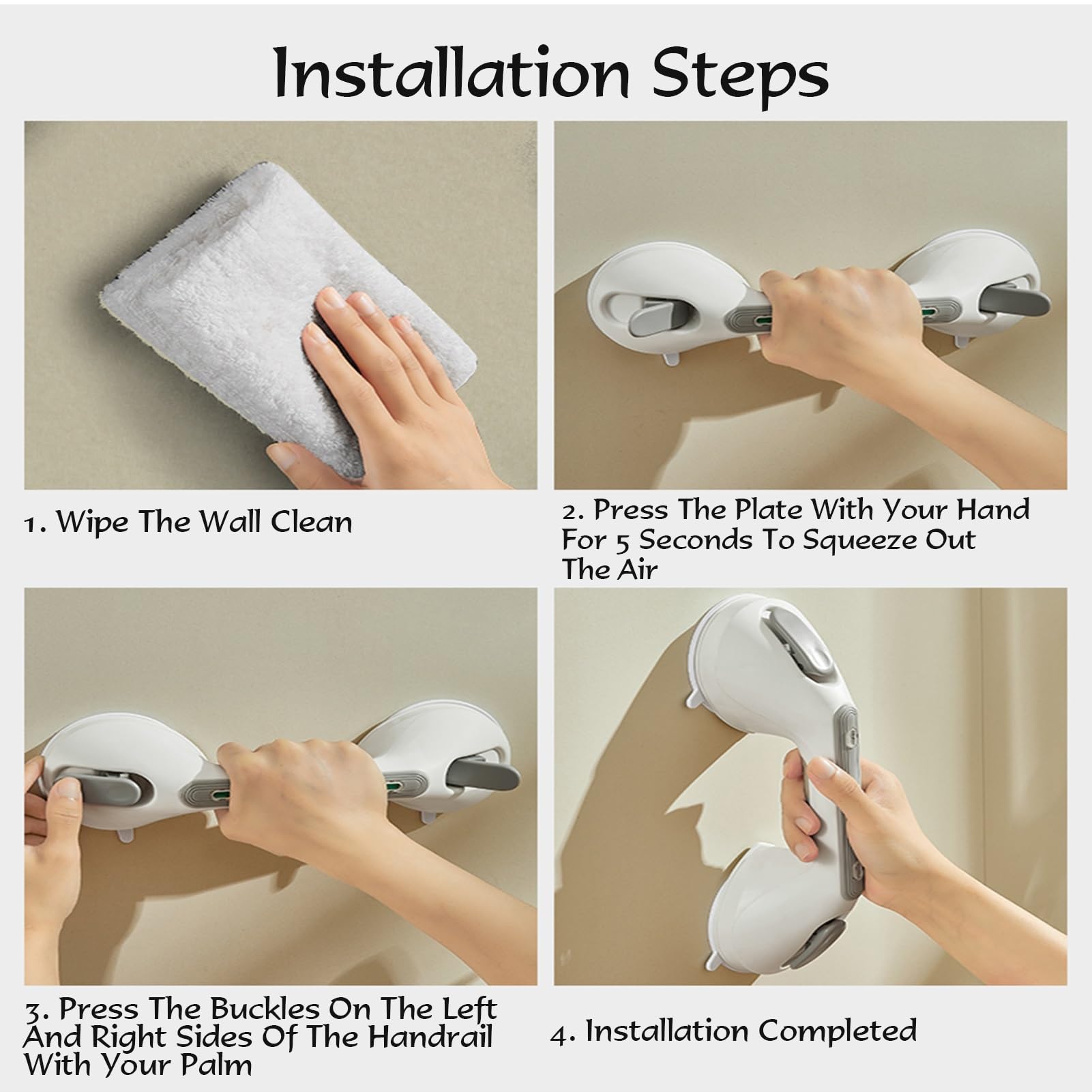 Barra De Agarre Con Ventosa Indicador Seguridad, For Bañera, Ducha, Baño, Extraíble Y Reutilizable(L-51CM)