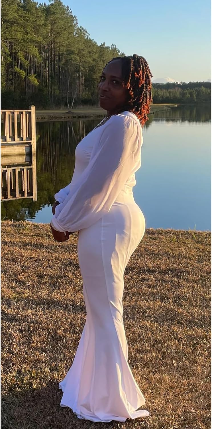 HugeNice Colorful Maxi Dresses for Women Sexy Long Sleeve Deep V Neck Bodycon Floor Length Dress - Image 5