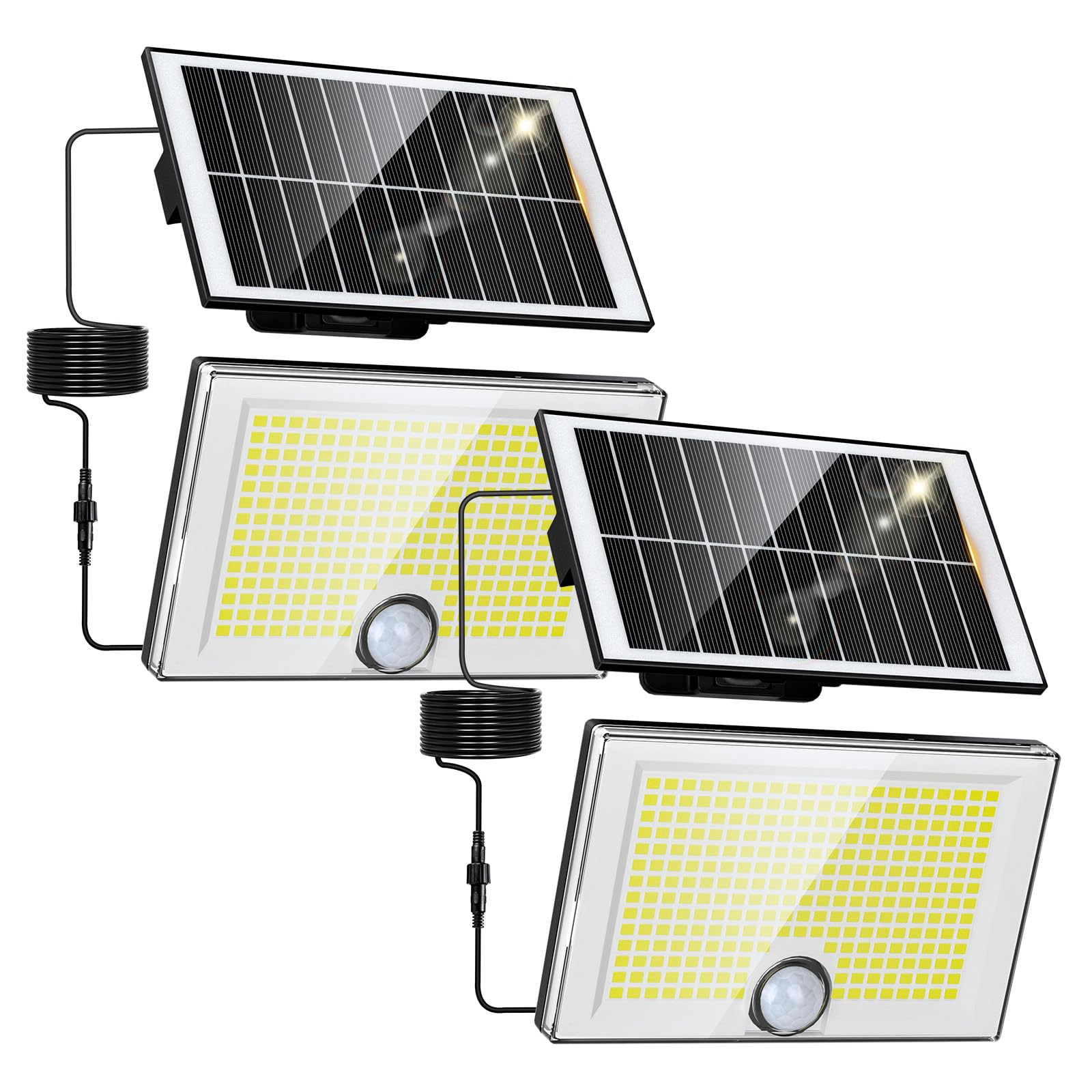 Wudyfei Solar Security Lights Outdoor, 204 LED Solar Wall Lights with Motion Sensor, 3 Modes Bright IP65 Waterproof Pir Flood Light for Garden Yard Shed Garage Door 2 Pack