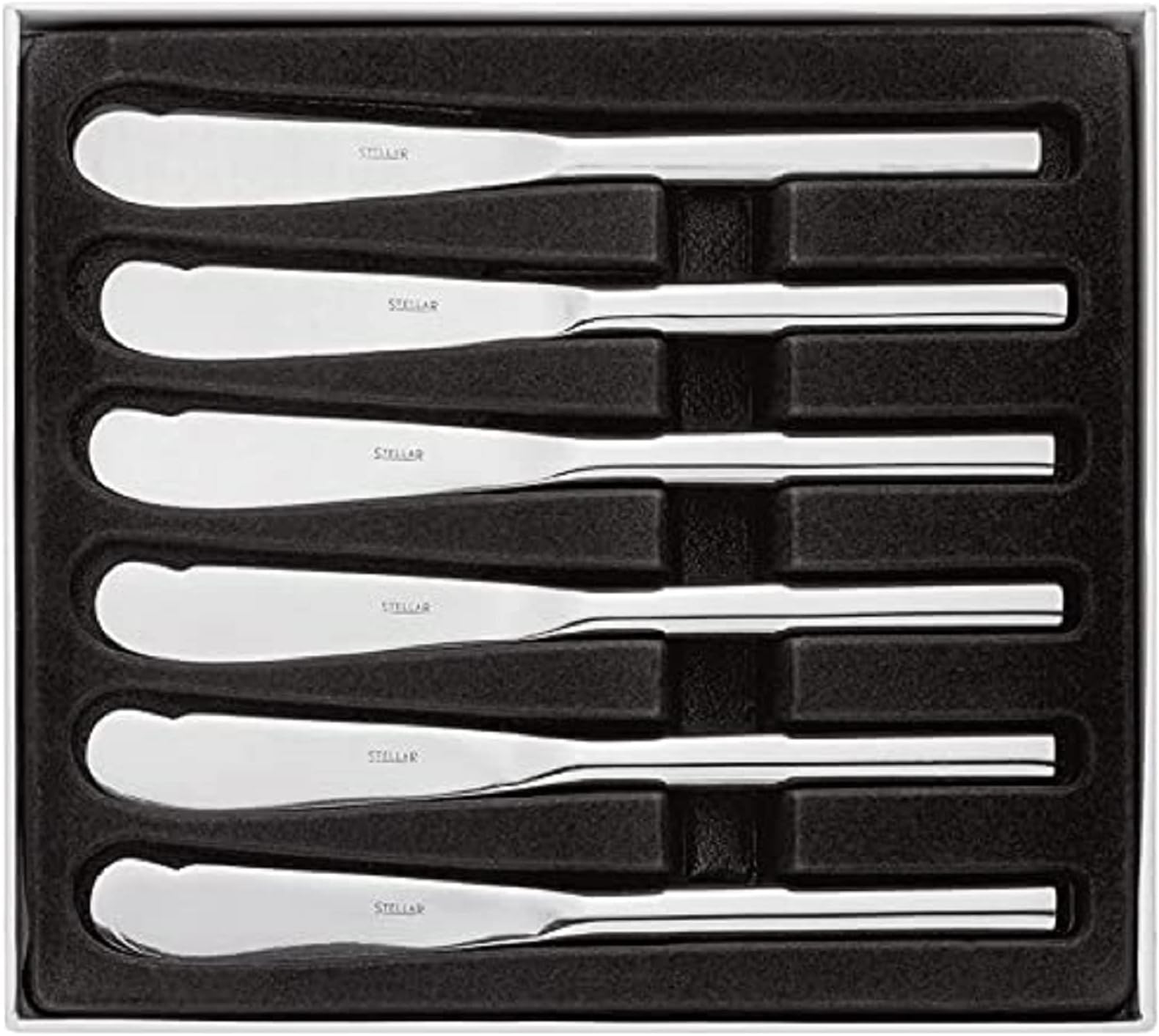 Stellar Rochester Set of 6 Stainless Steel Butter Knives in Gift Box, Dishwasher Safe
