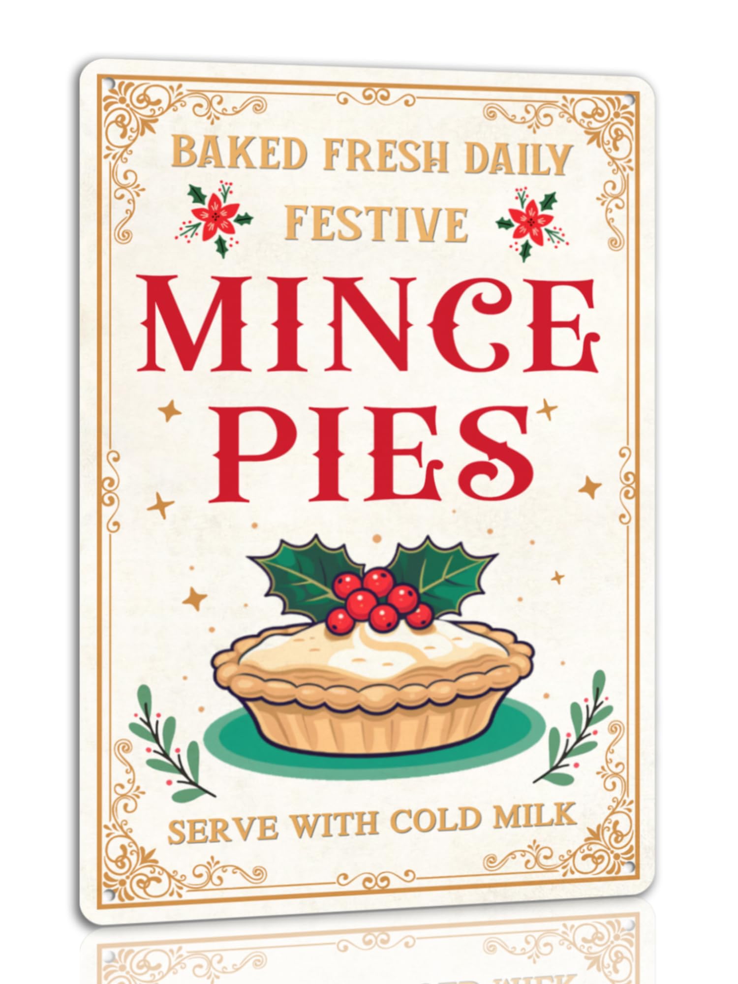 peiyeety Baked Fresh Daily Festive Mince Pies Tin Sign Funny Christmas Metal Signs Retro Santa Sign Christmas Wall Art Decor For Home Cafe Shop 8x12 Inch
