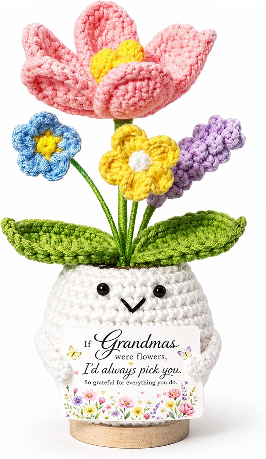 MHSMHL Handmade Positive Tulip Flower Crochet - May You Proud of The Work that You Do - Thank You Gift for Women, Appreciation, Farewell, Retirement Gift for Coworker Teacher Boss Lady