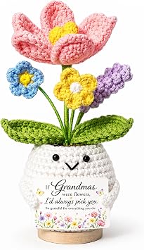 MHSMHL Gifts for Grandma, Handmade Crochet Tulip Flower, Mothers Day Birthday Grandma Gifts - Grandmother Gift from Grandson, Granddaughter, Grandma