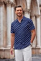 Vista 92 de COOFANDY Camisa casual con botones para hombre, manga corta, sin arrugas, camisa de verano