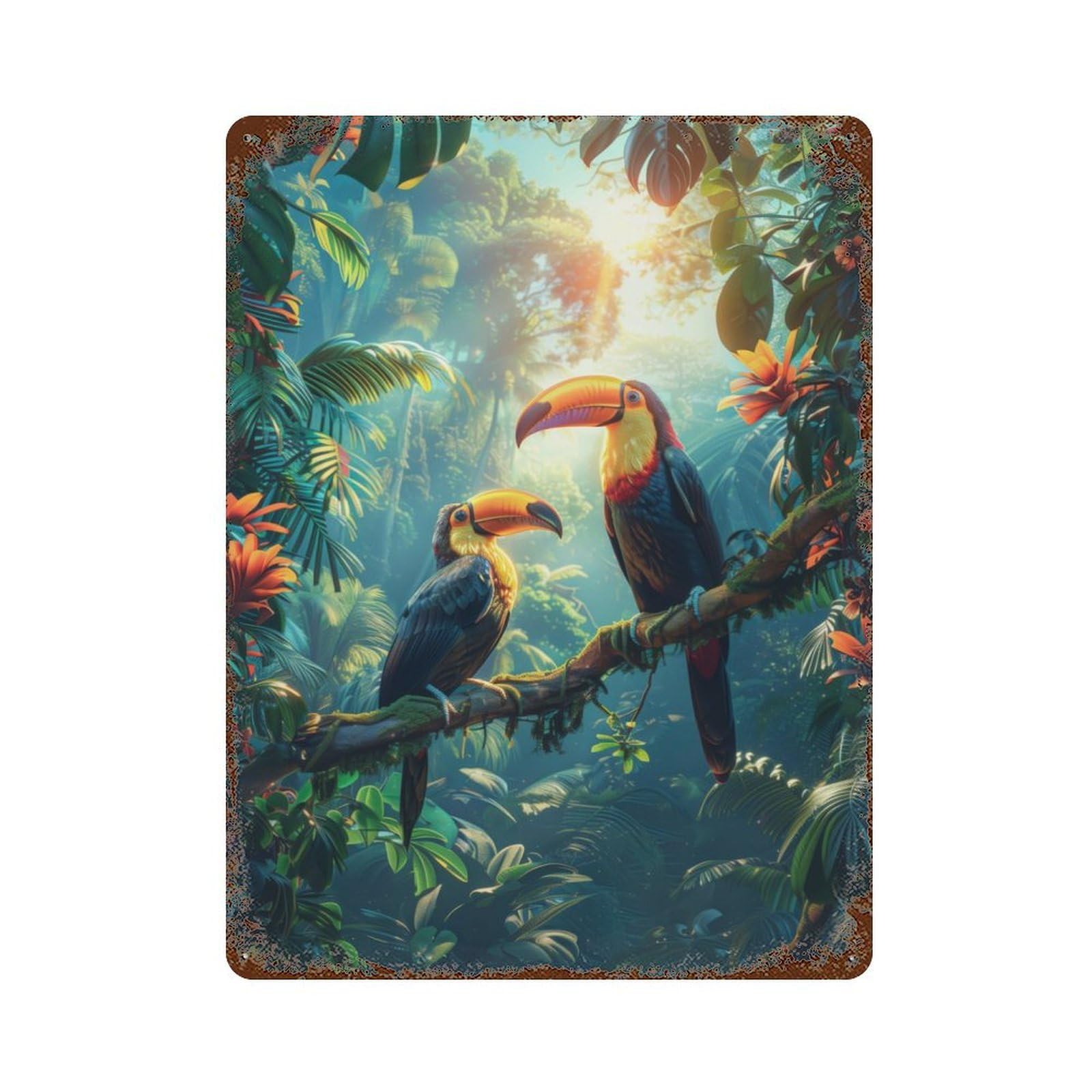 Tropical Forest Toucans Retro Metal Sign 15.7"x11.8", for Pub, Kitchen And Man Cave Decor, Industrial Home Decor