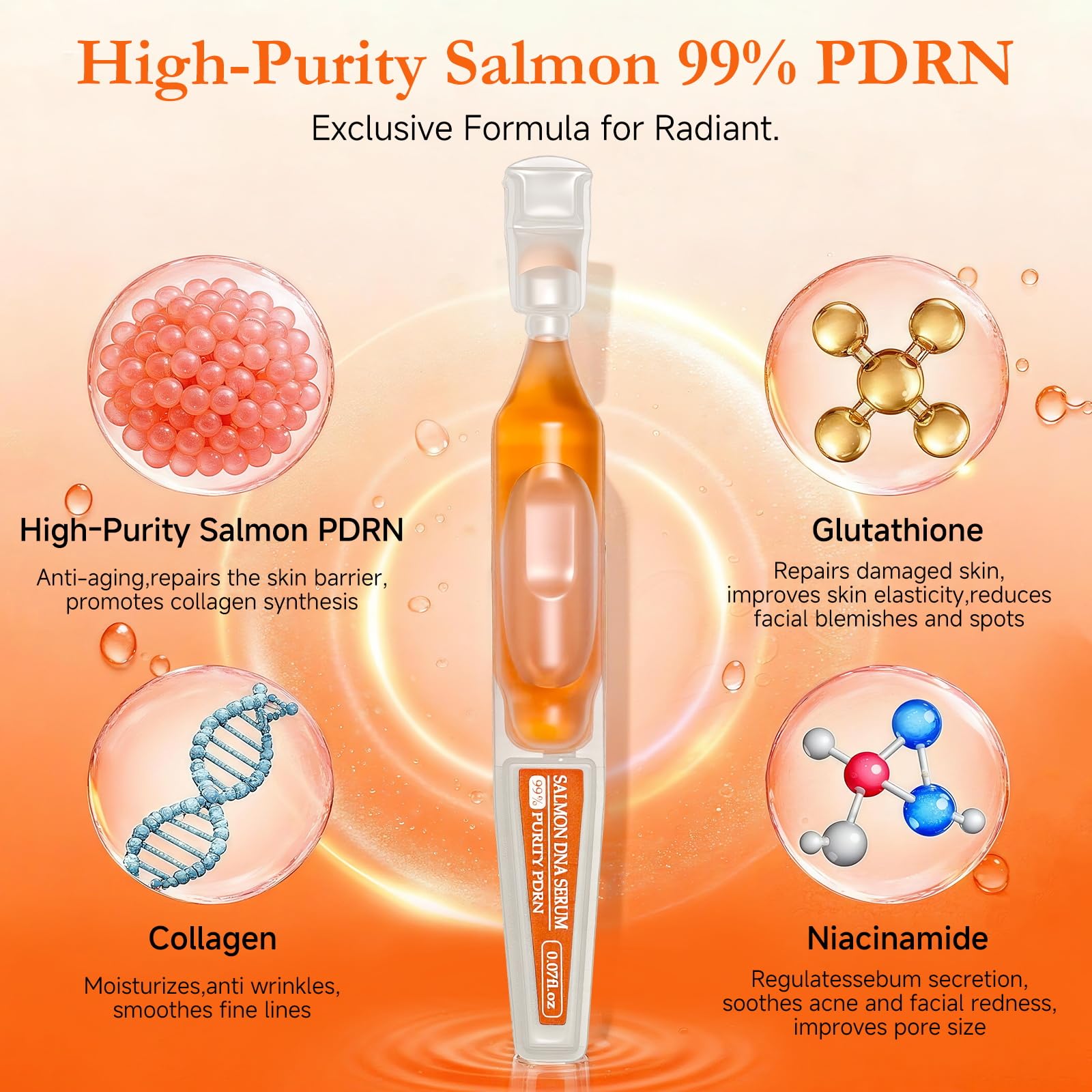 glutathione pore size Salmon DNA Serum,99% PDRN Serum For Face Anti Aging One Day With Recombinant Collagen,Glutathione,Hyaluronic Acid,Korean Skin Care For Deep Hydration,Firming & Uneven Skin Tone,0.07 Fl.Oz x 15e : Beauty & Personal Subscription:3 months