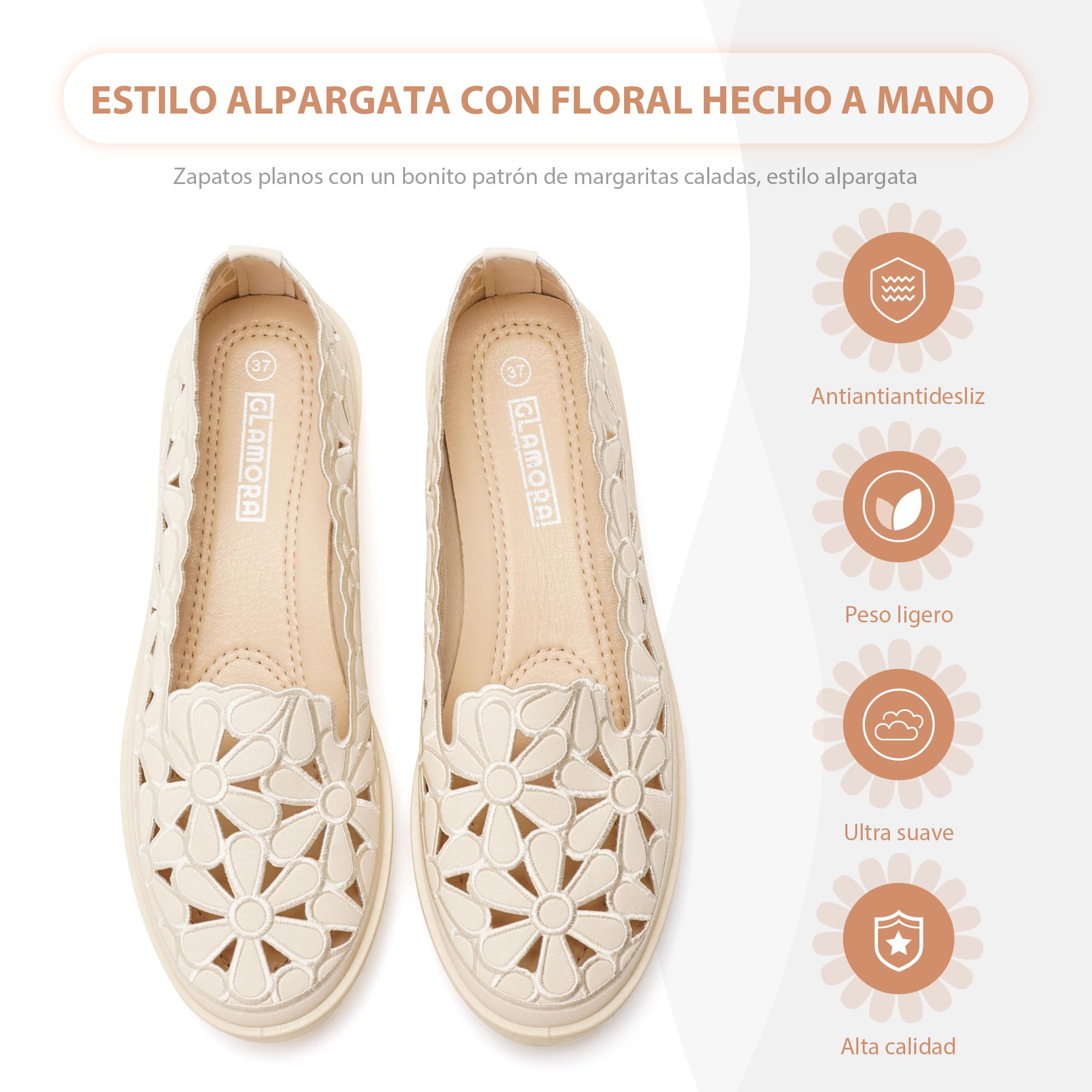 GLAMORA Bailarinas Mujer Caladas Diseño Floral Zapatos Planos Plataforma Ligera Suela Flexible Antideslizante Plantilla Blanda Cómodas Transpirables Calzado Verano