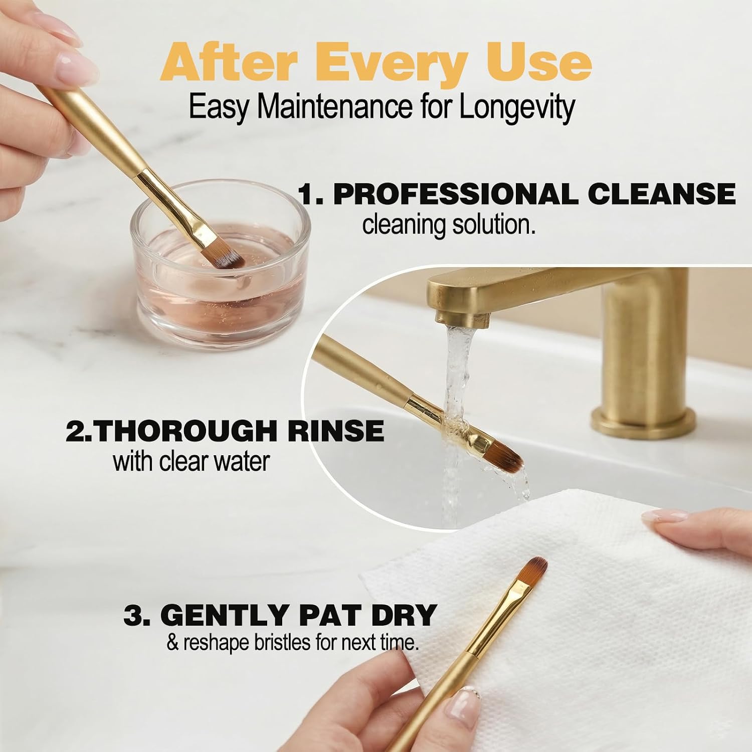 3 Pcs Gold Nail Art Brush Set - Premium Gel Polish Brushes with Ergonomic Curved Handles, Includes Ultra-Fine Liner, Flat, and Oval Brushes for Nail Extension, Painting, and DIY Manicure Detailing