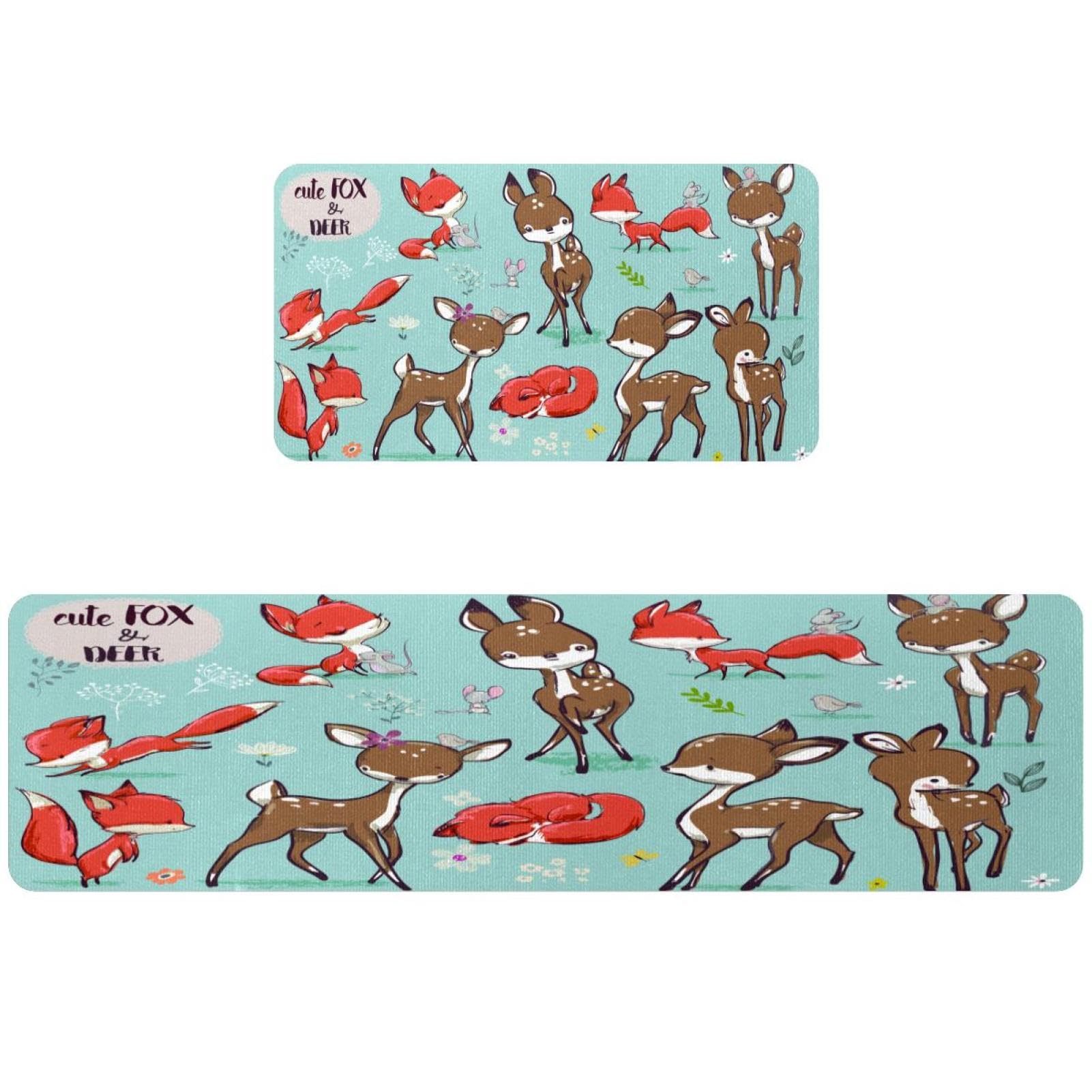 Tapis de cuisine renard mignon lot de 2 lavables et antidérapants pour couloir