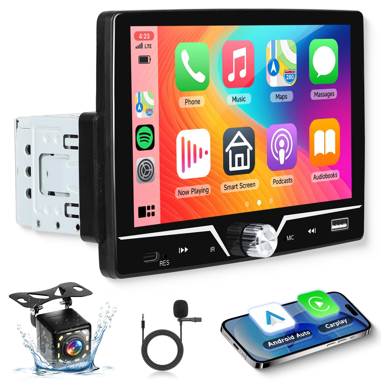 Single Din Radio with Carplay & Android Auto,Hodozzy 7 Inch Carplay Touch Screen Car Radio with Mirror Link, Bluetooth,EQ,USB/Type-C/MIC,FM Radio with