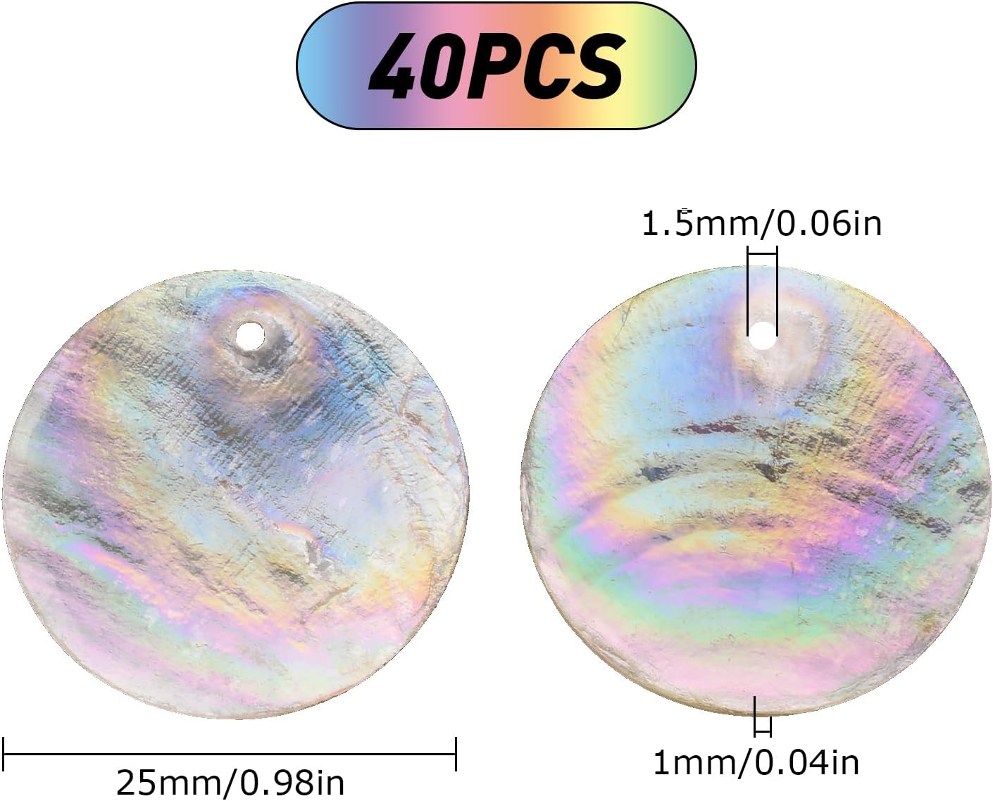 SUNNYCLUE 1 Box Shell Charms AB Color Flat Round Natural Capiz Seashell Slice Charm Electroplate Ocean Beach Hawaii Style Disc Coin Beads for Jewelry Making Charms DIY Christmas Crafts Findings, 25MM - Image 2