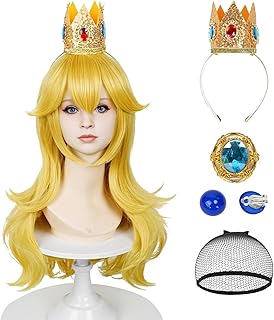 Probeauty Blonde Princess Wig Golden Long Wavy Hair Wig for Kids Girls Peach Cosplay Wigs Halloween Costume Party Fluffy S...
