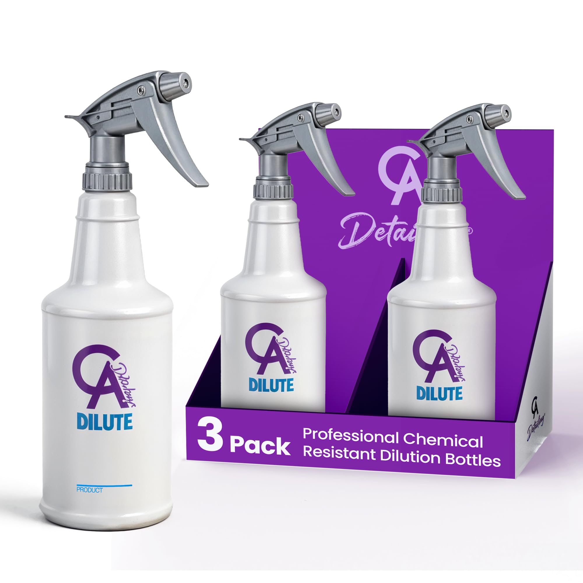 Chemical Resistant Spray Dilution Bottles 3 Pack, Adjustable Nozzle,