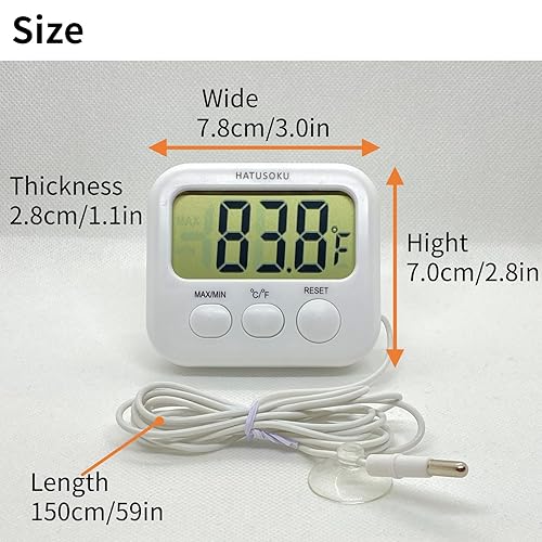 Miniatura 4 de Termómetro digital con sensor externo, imán, ventosa, termómetro de agua, acuario, refrigerador, congelador (blanco)