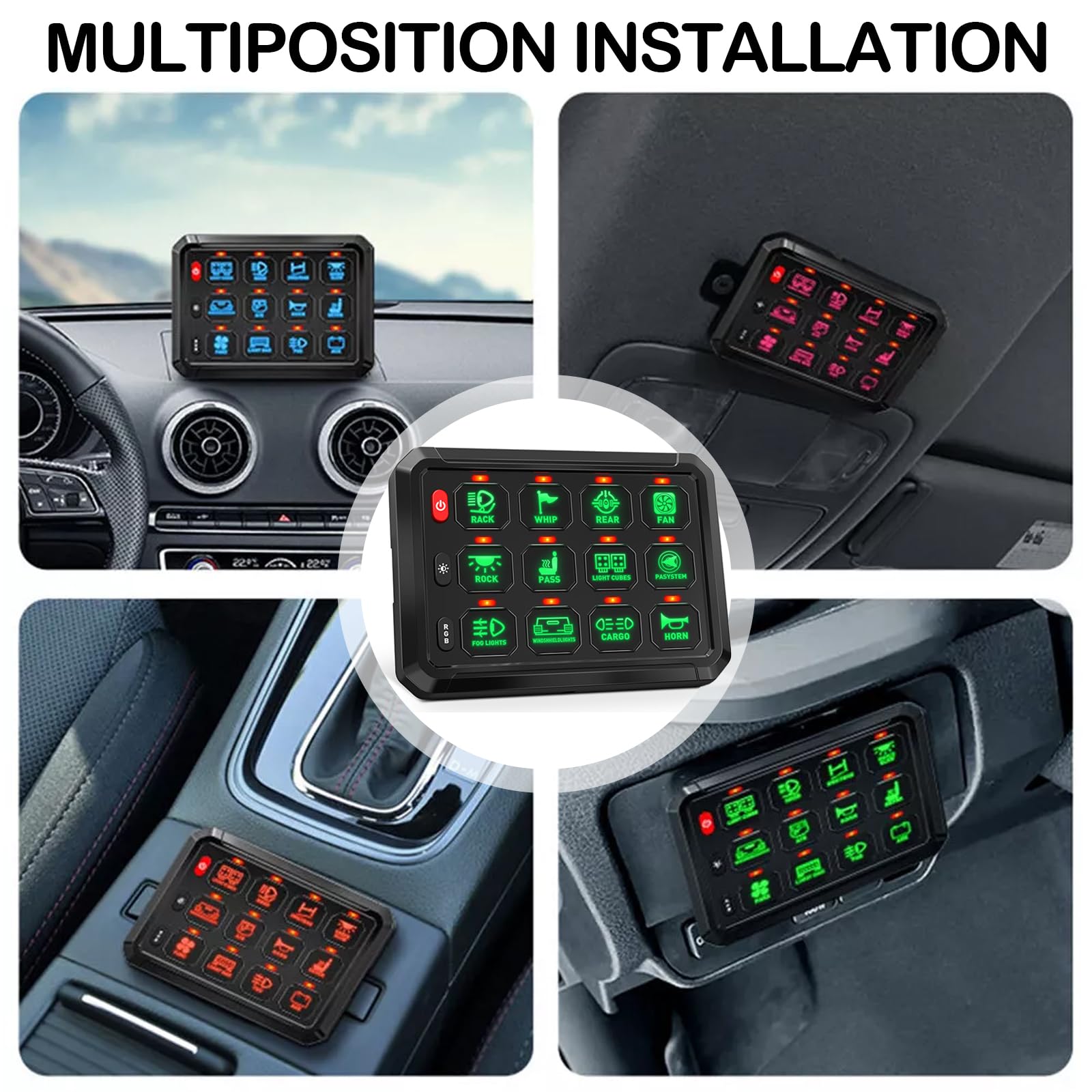 Pannello Interruttori 12V/24V Universale con Dimmerabili RGB 8 Colori per Auto RV Camion SUV