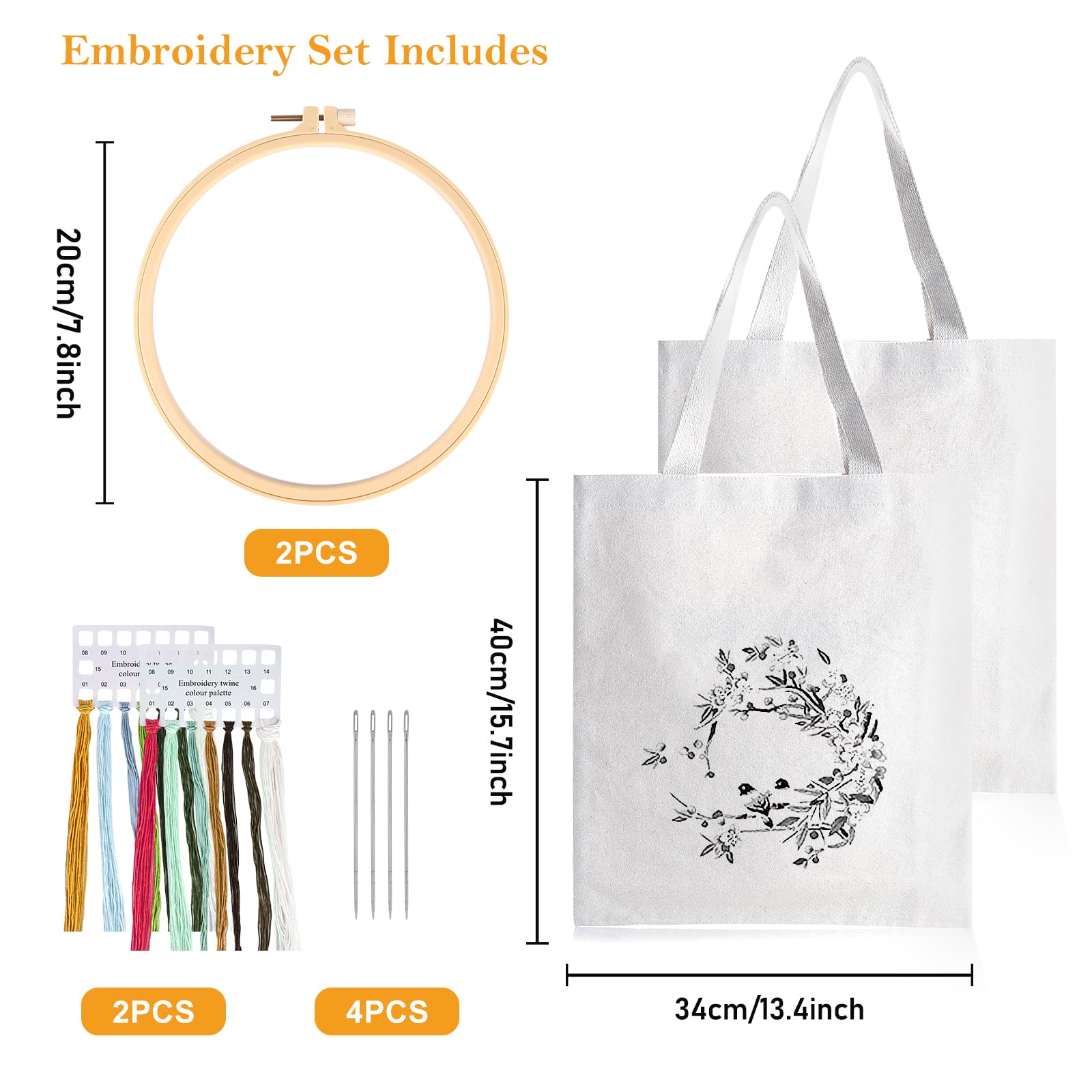 Kit Broderie Sac En Toile 2 Pièces - Motif Chat - Complet Avec Fil Et Aiguilles - Pour Débutants Et Adultes