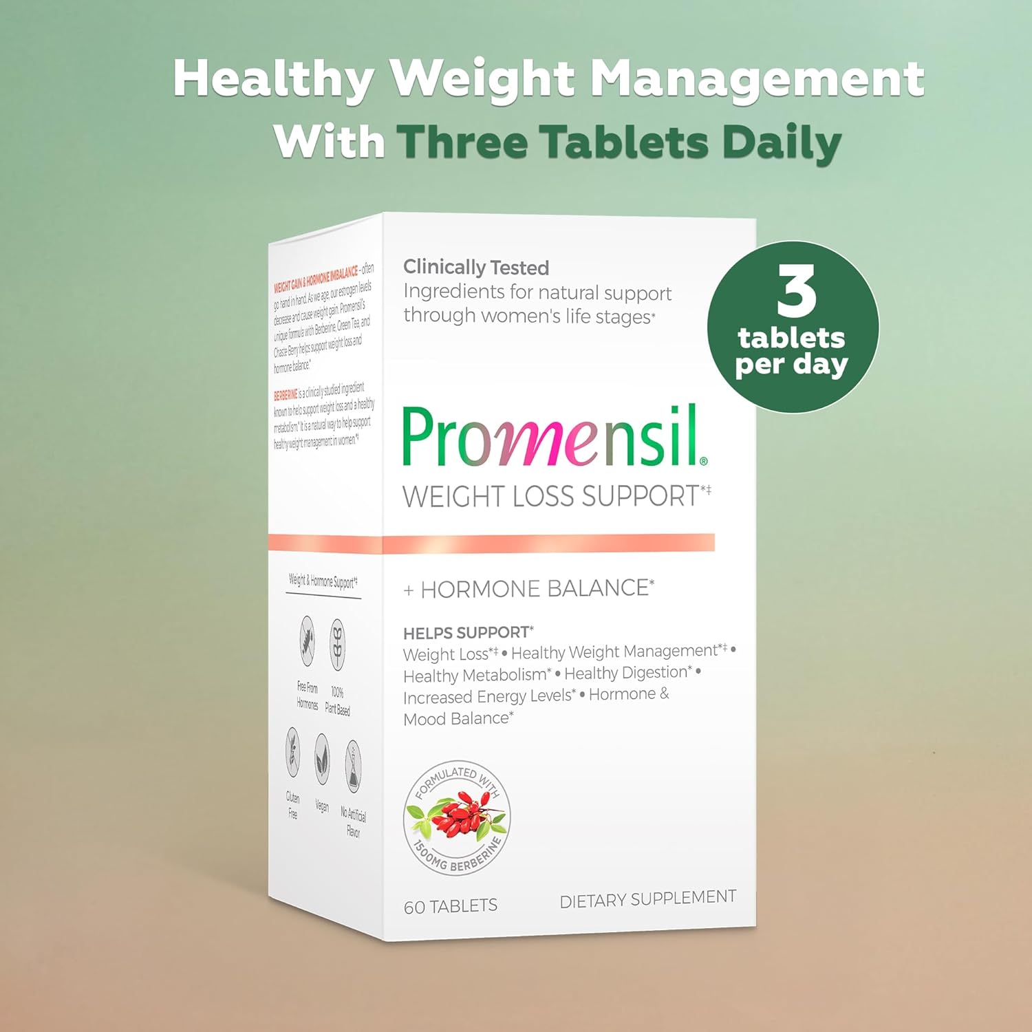 Promensil Weight Loss Support - Berberine HCL Supplement for Women, Healthy Weight Management, Metabolic Health with ECGC Green Tea Extract, 1500mg Berberine Per Serving - 60 Tablets - Image 2