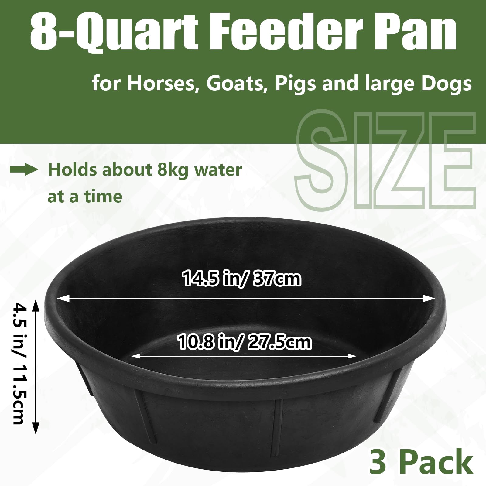 Sadnyy 3 sartenes de Goma de 8 Cuartos de galón, Cubo Grande de Utilidad para Perros, Cabras, Caballos, Pollo, Polvo, baño, contenedor de alimentación de Animales, 14.5 x 4.5 Pulgadas