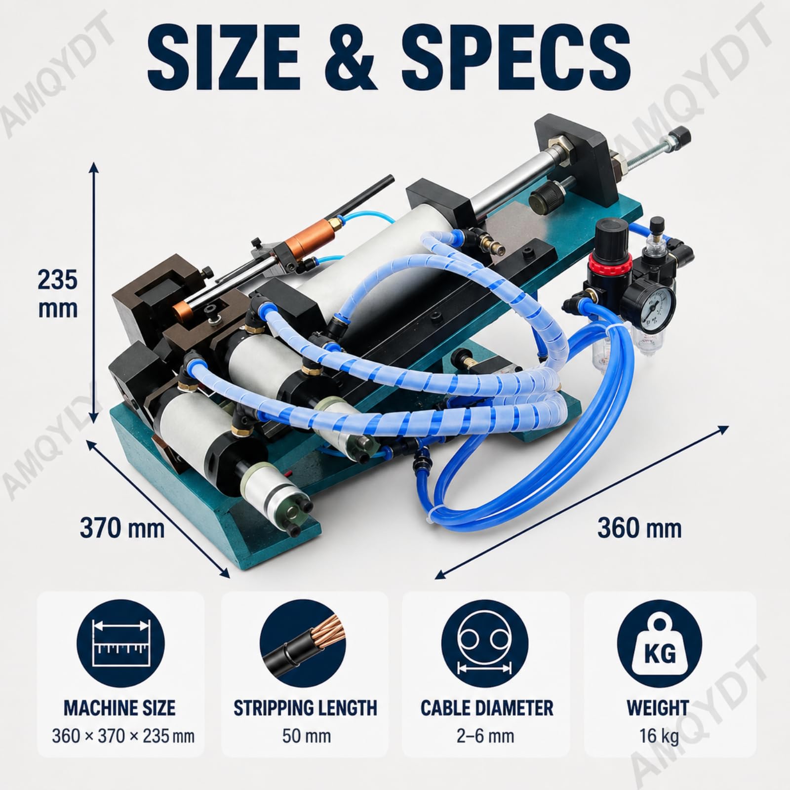 Máquina Neumática Pelacables, Máquina Manual Pelacables Neumática con Espaciado De Cuchillas Ajustable, Cilindro De Doble Efecto Y Tuerca Ajustable para Cables De Cobre Aislados.