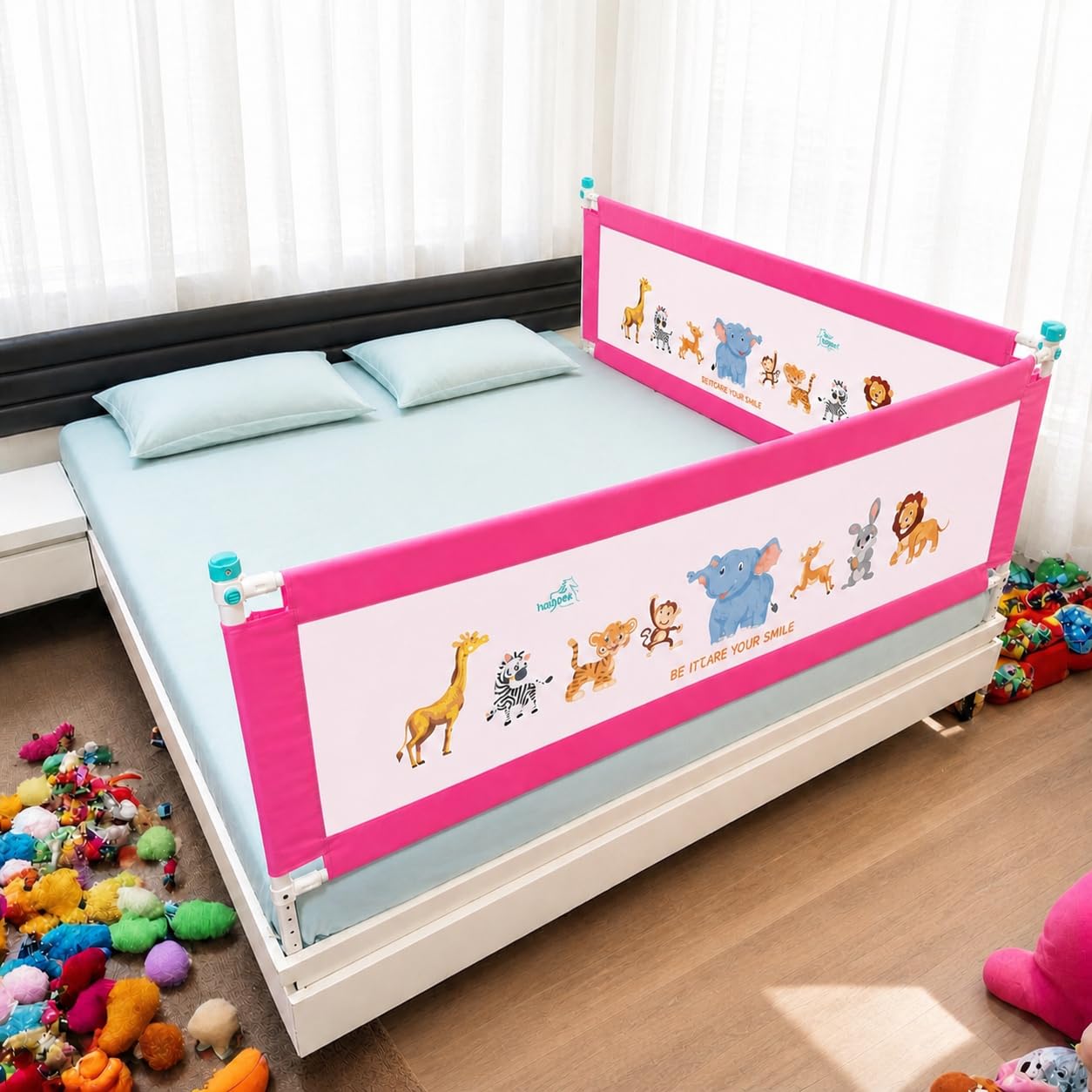 Alloy Steel Bed Rail Guard for Baby/Kids Safety, 176cm x 76cm (6ft x 2ft), Portable & Foldable, Adjustable Height, Attractive Cartoon Prints, King Size & Queen Size Bed Pack of 2 Side (2)-image-27